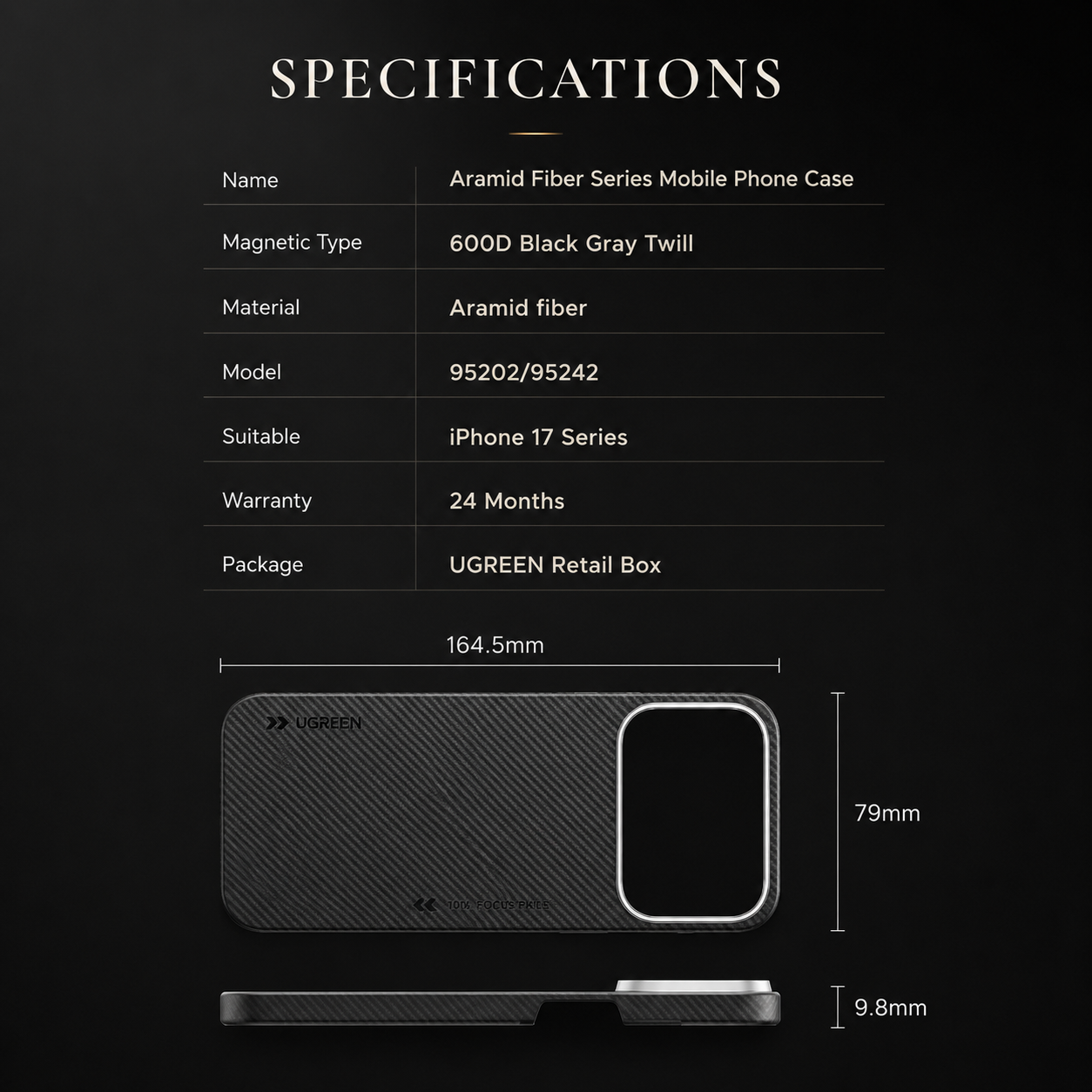 Premium Luxury iPhone Case Aramid Fiber Slim Hard Cover Military Grade Shockproof Matte Black Anti Fingerprint Durable Protective Design Finish