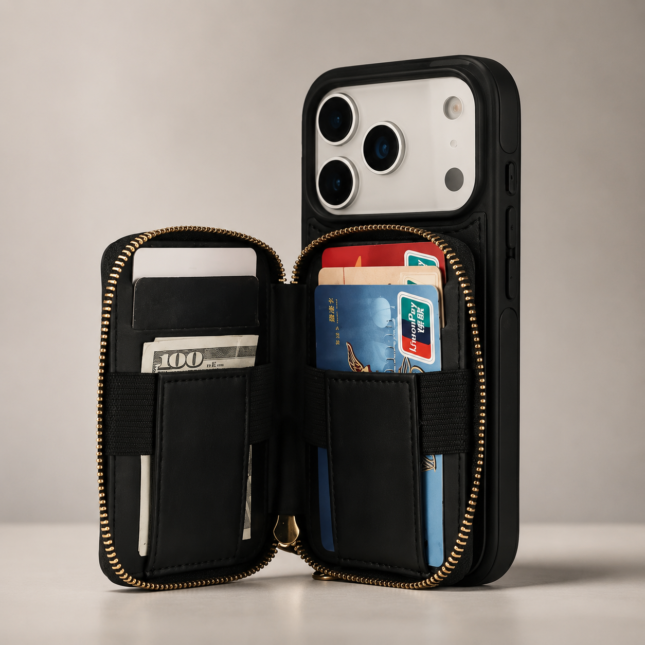 Premium Luxury iPhone Case Crossbody RFID Blocking Folio Wallet Cover Zipper Handbag Card Holder Kickstand Wrist Strap Lanyard Protective Design