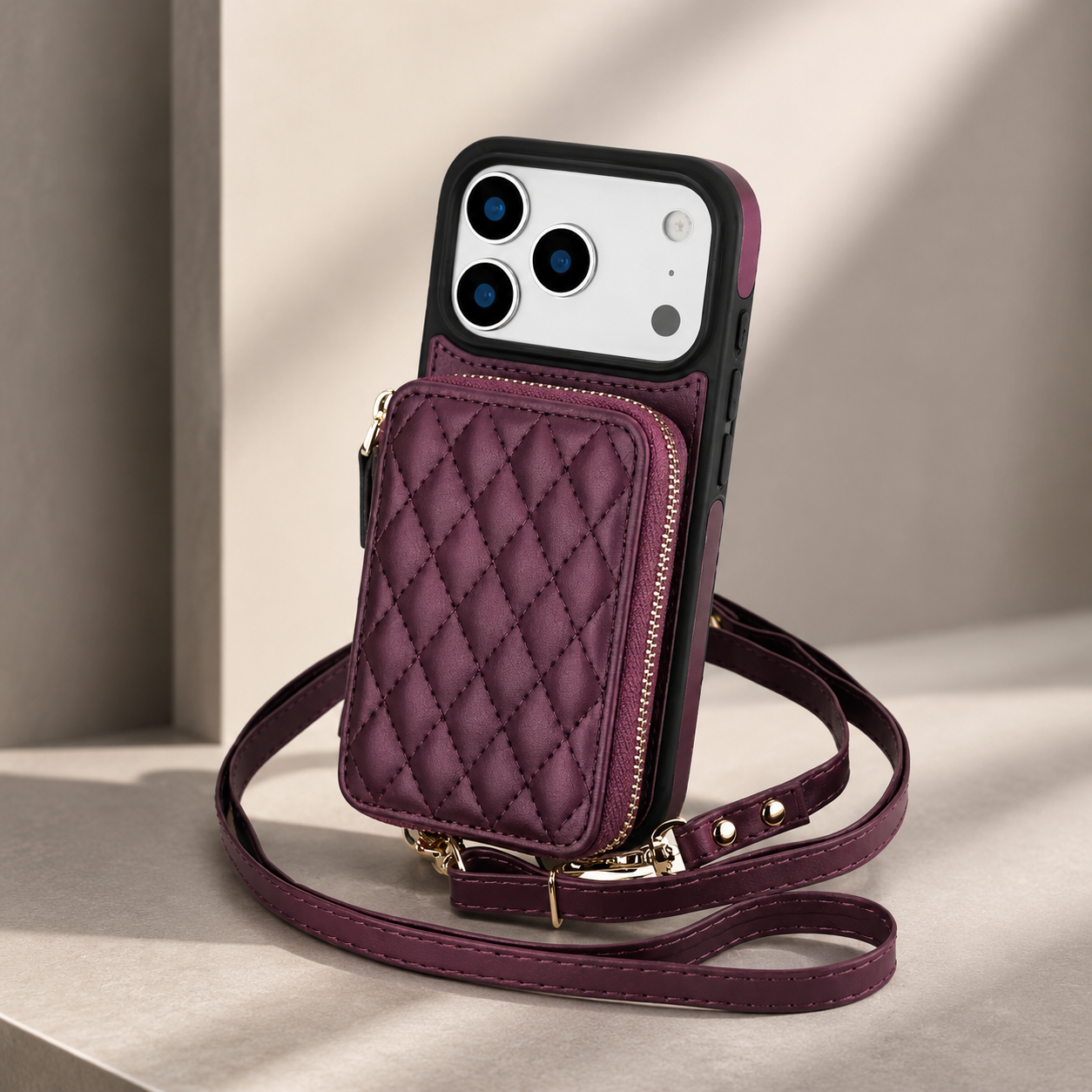 Premium Luxury iPhone Case Crossbody RFID Blocking Folio Wallet Cover Zipper Handbag Card Holder Kickstand Wrist Strap Lanyard Protective Design