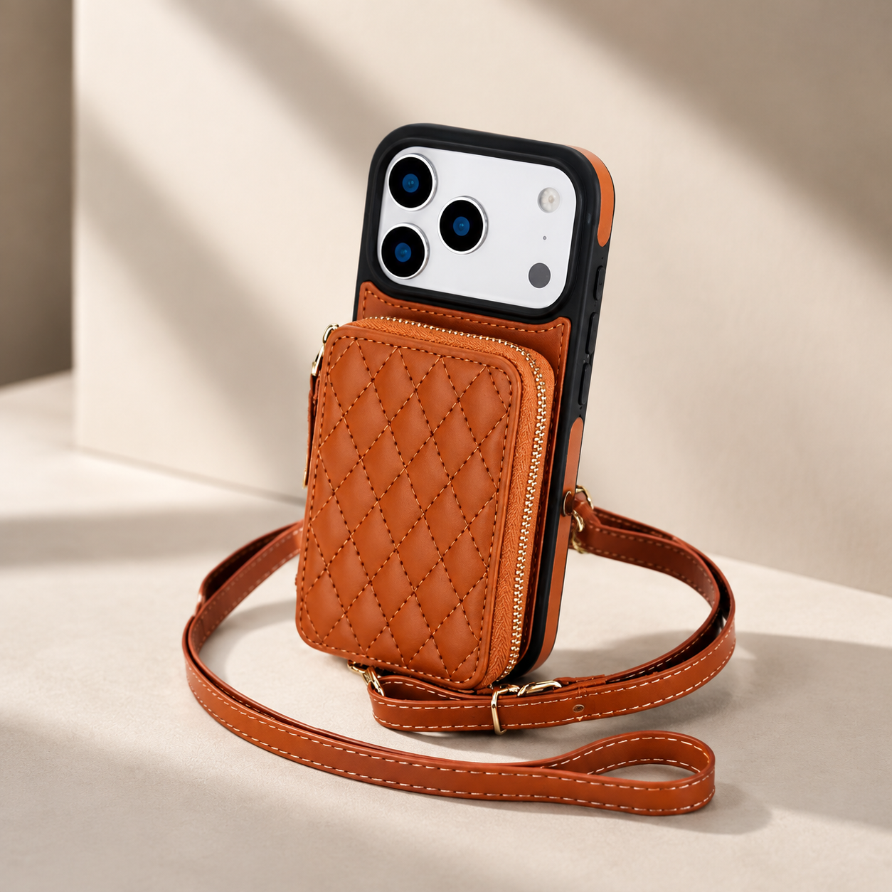 Premium Luxury iPhone Case Crossbody RFID Blocking Folio Wallet Cover Zipper Handbag Card Holder Kickstand Wrist Strap Lanyard Protective Design