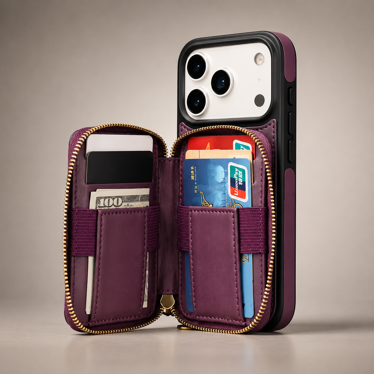 Premium Luxury iPhone Case Crossbody RFID Blocking Folio Wallet Cover Zipper Handbag Card Holder Kickstand Wrist Strap Lanyard Protective Design