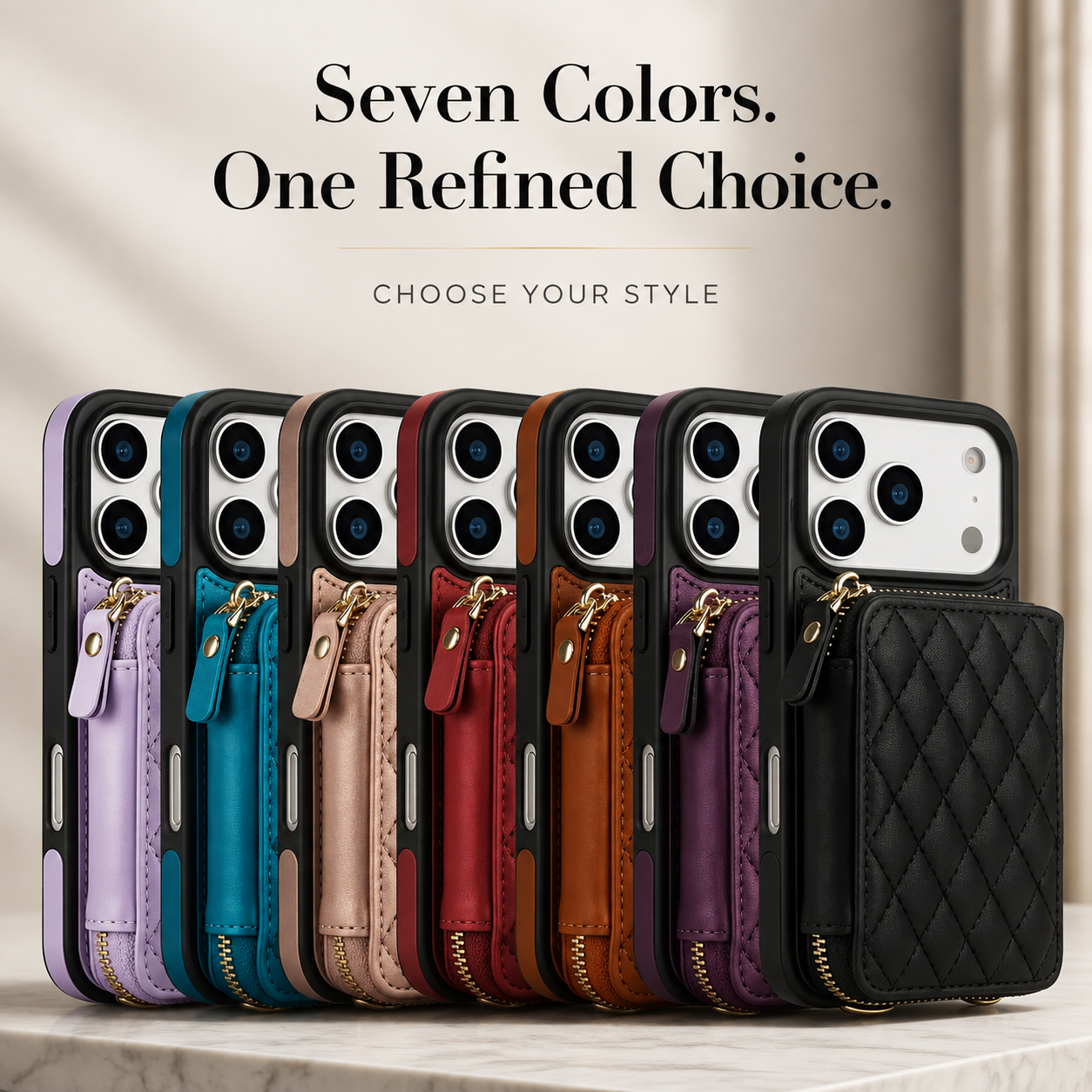 Premium Luxury iPhone Case Crossbody RFID Blocking Folio Wallet Cover Zipper Handbag Card Holder Kickstand Wrist Strap Lanyard Protective Design