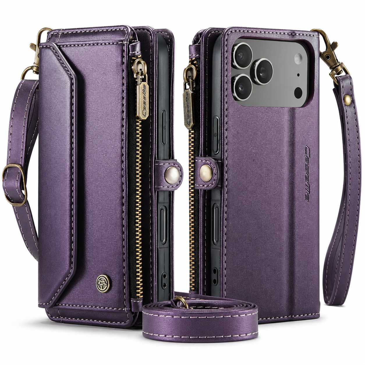Premium Luxury iPhone Case Crossbody RFID Blocking PU Leather Wallet Cover 10 Card Holder Wristlet Shoulder Strap Shockproof Protective Design Style