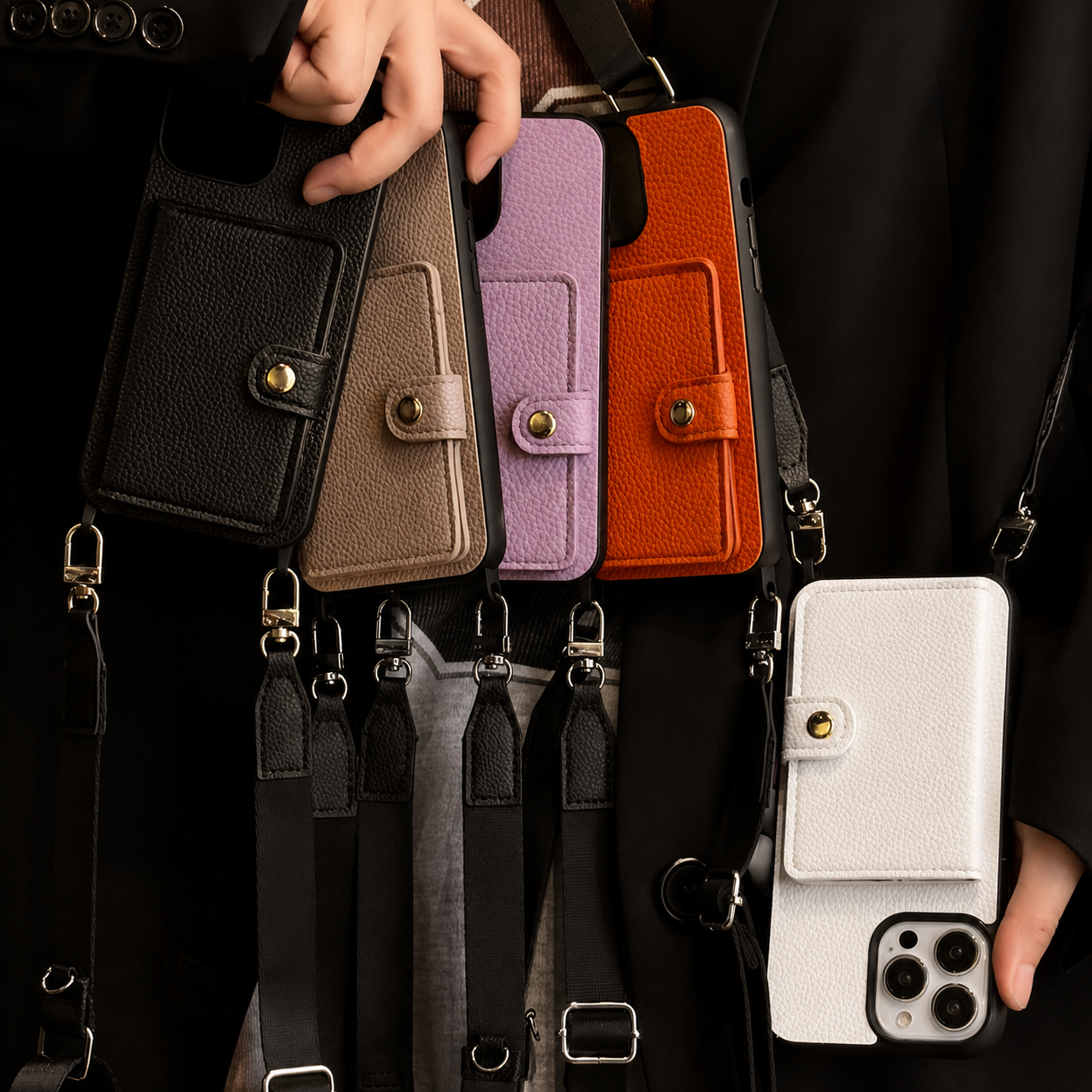 Premium Luxury iPhone Case Crossbody Wallet Cover PU Leather Card Holder Coin Pocket RFID Protection Shoulder Strap Shockproof Full Protection Slim Design Finish