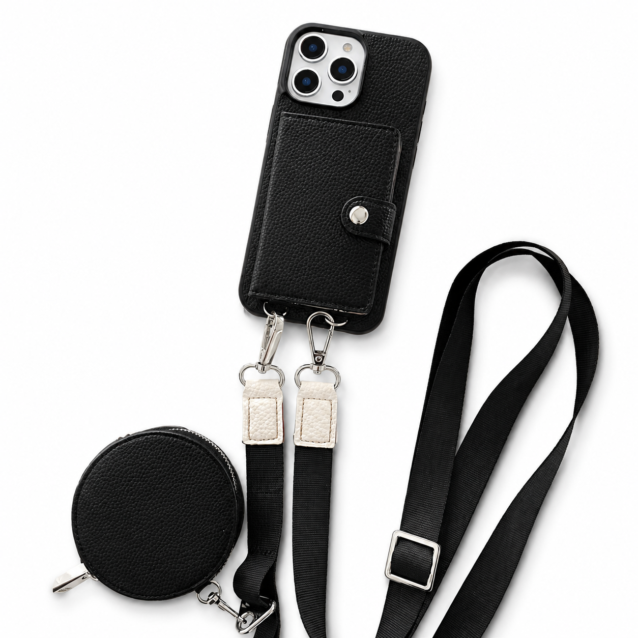 Premium Luxury iPhone Case Crossbody Wallet Cover PU Leather Card Holder Coin Pocket RFID Protection Shoulder Strap Shockproof Full Protection Slim Design Finish