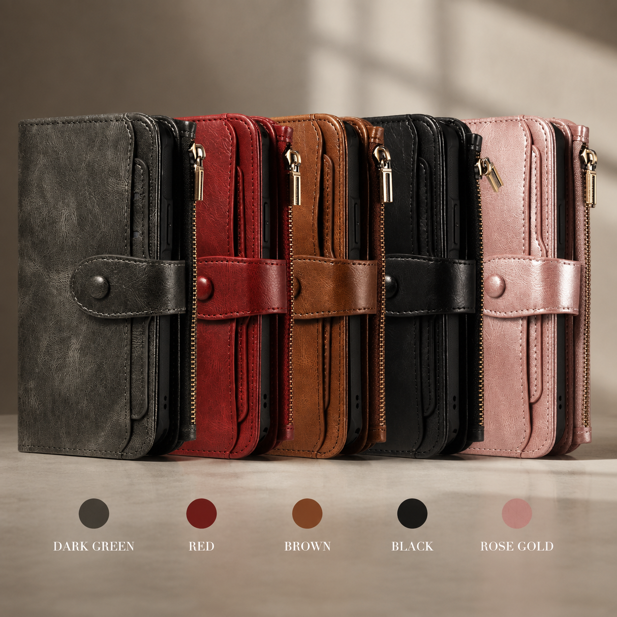 Premium Luxury iPhone Case Detachable Retro PU Leather Wallet Cover Card Holder Zipper Shockproof Anti Fingerprint Dustproof Protective Design