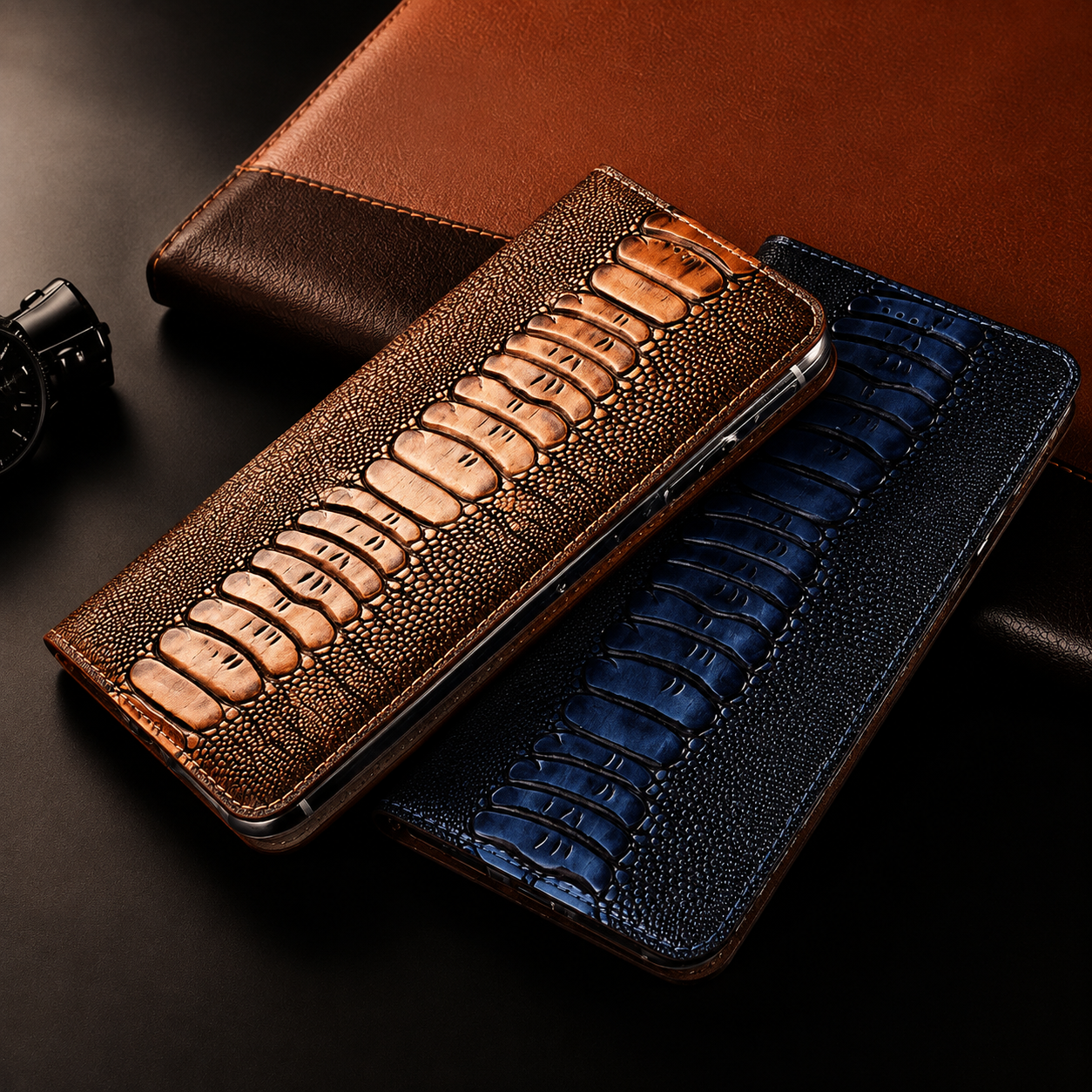 Premium Luxury iPhone Case Genuine Leather Flip Wallet Cover Card Holder Magnetic Closure Shockproof Full Body Protection Slim Elegant Design Finish