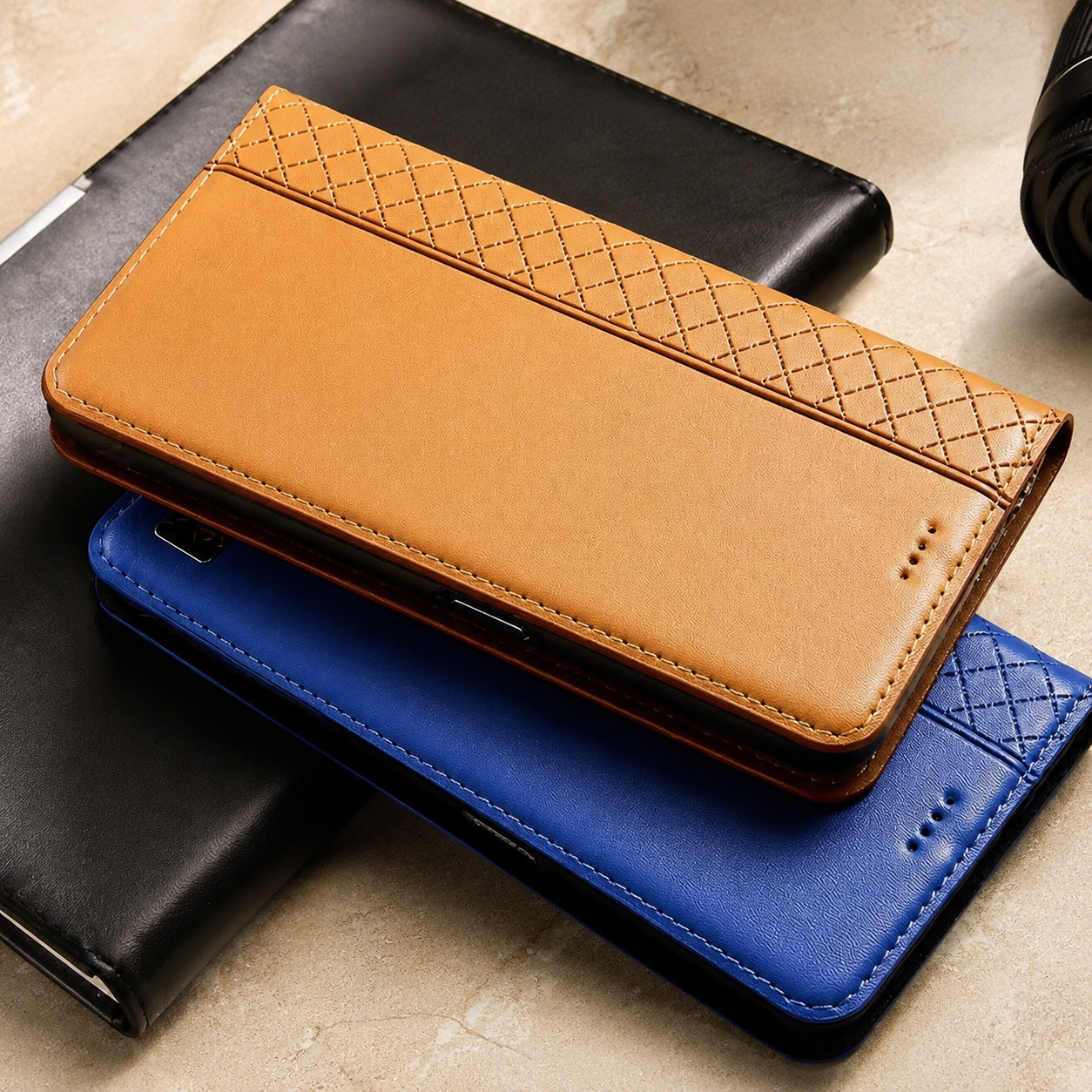Premium Luxury iPhone Case Genuine Nappa Leather Wallet Flip Cover Card Holder Magnetic Closure Shockproof Full Body Protection Slim Business Design Finish