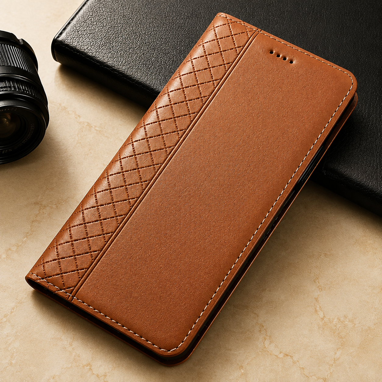 Premium Luxury iPhone Case Genuine Nappa Leather Wallet Flip Cover Card Holder Magnetic Closure Shockproof Full Body Protection Slim Business Design Finish