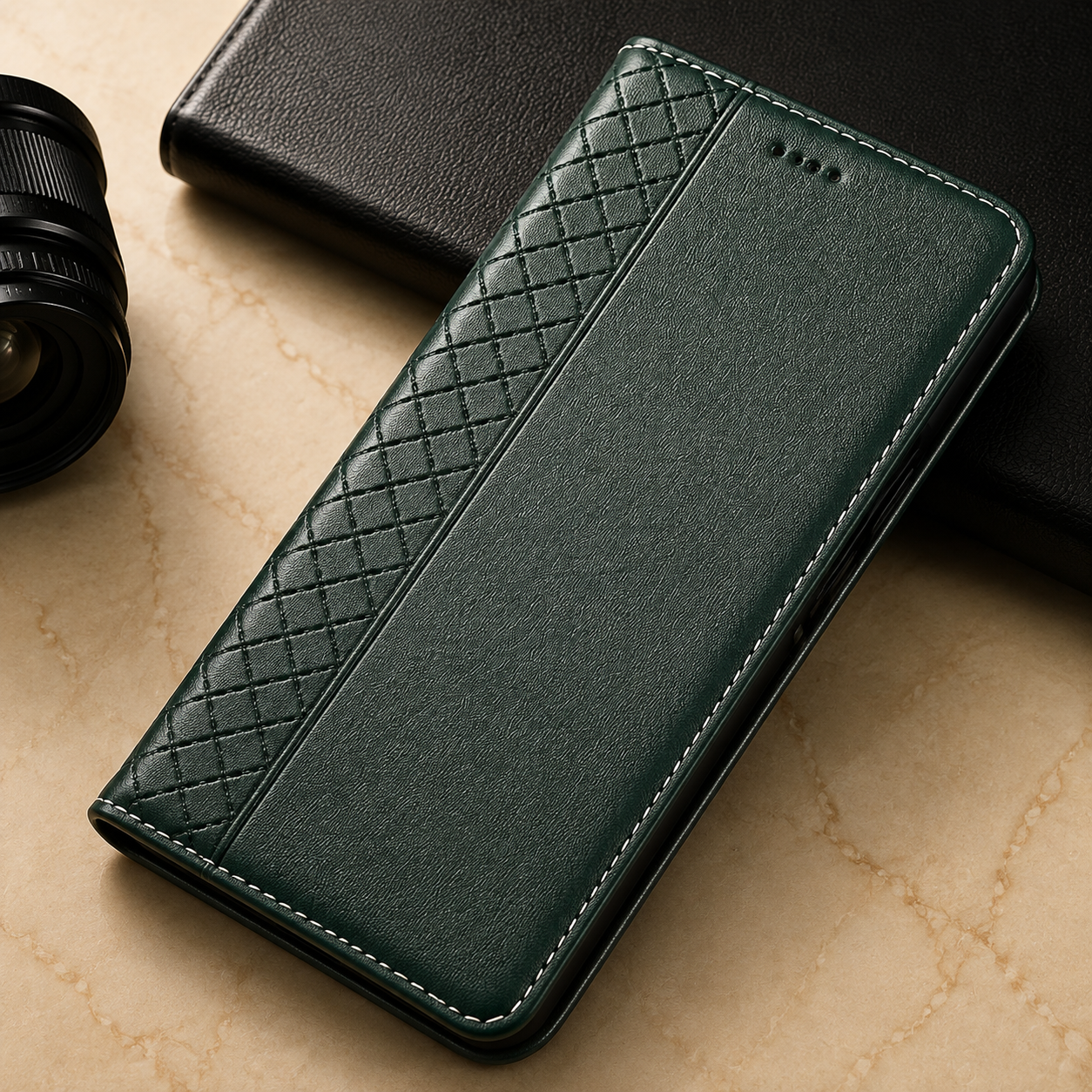 Premium Luxury iPhone Case Genuine Nappa Leather Wallet Flip Cover Card Holder Magnetic Closure Shockproof Full Body Protection Slim Business Design Finish