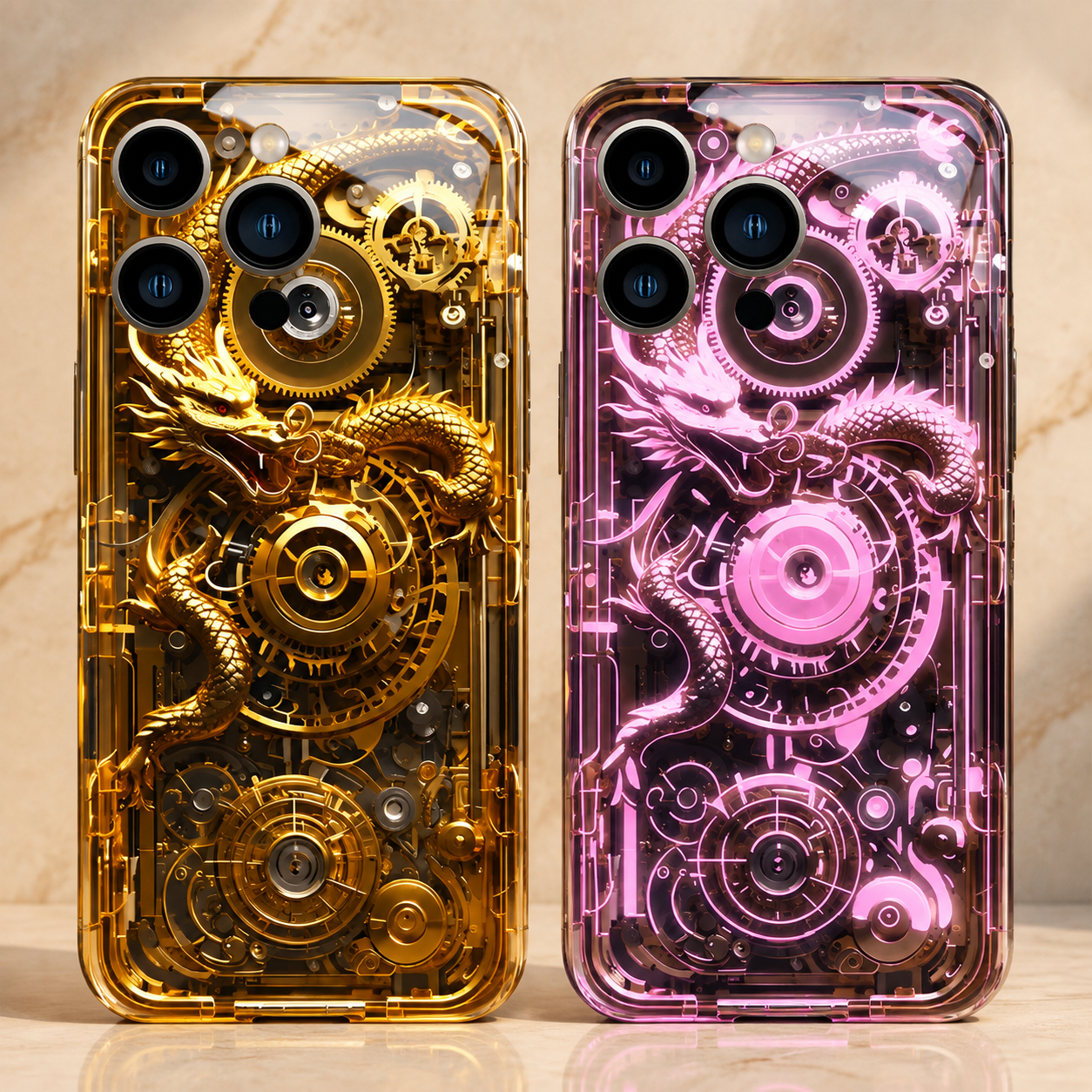 Premium Luxury iPhone Case LED Luminous Cover Golden Dragon Design Sound Reactive Tempered Glass Back Shockproof TPU Frame Ultra Thin Protection