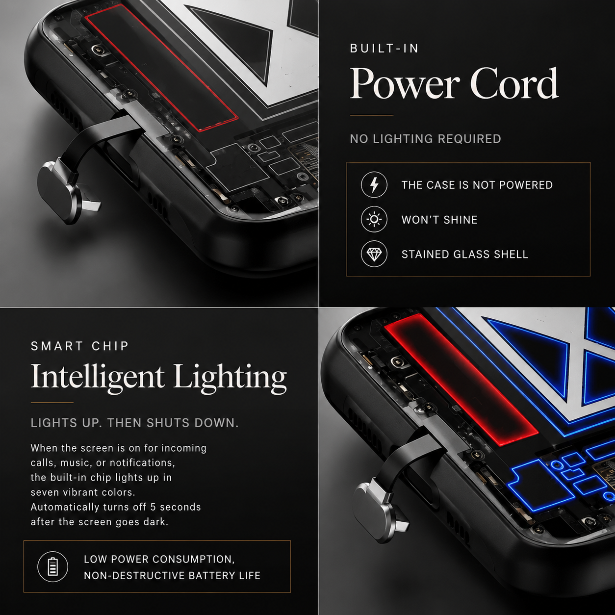 Premium Luxury iPhone Case LED Luminous Cover Golden Dragon Design Sound Reactive Tempered Glass Back Shockproof TPU Frame Ultra Thin Protection