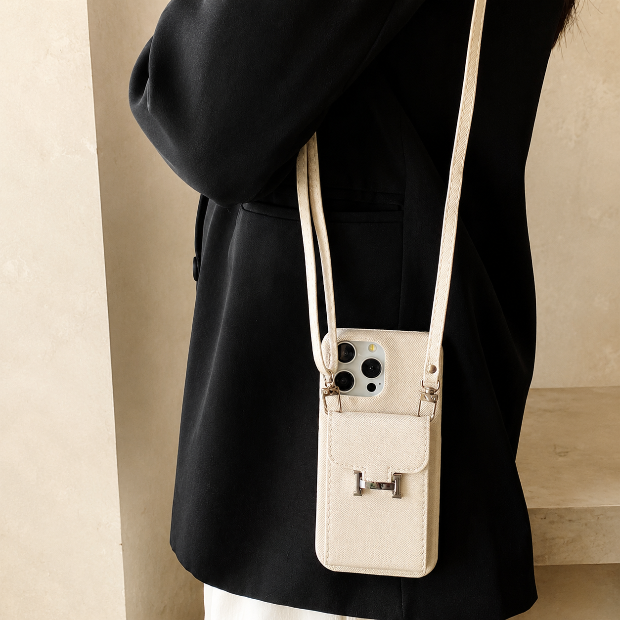 Premium Luxury iPhone Case Leather Wallet Crossbody Flip Cover PU Leather Card Pocket Shoulder Strap Shockproof Full Coverage Slim Design Finish