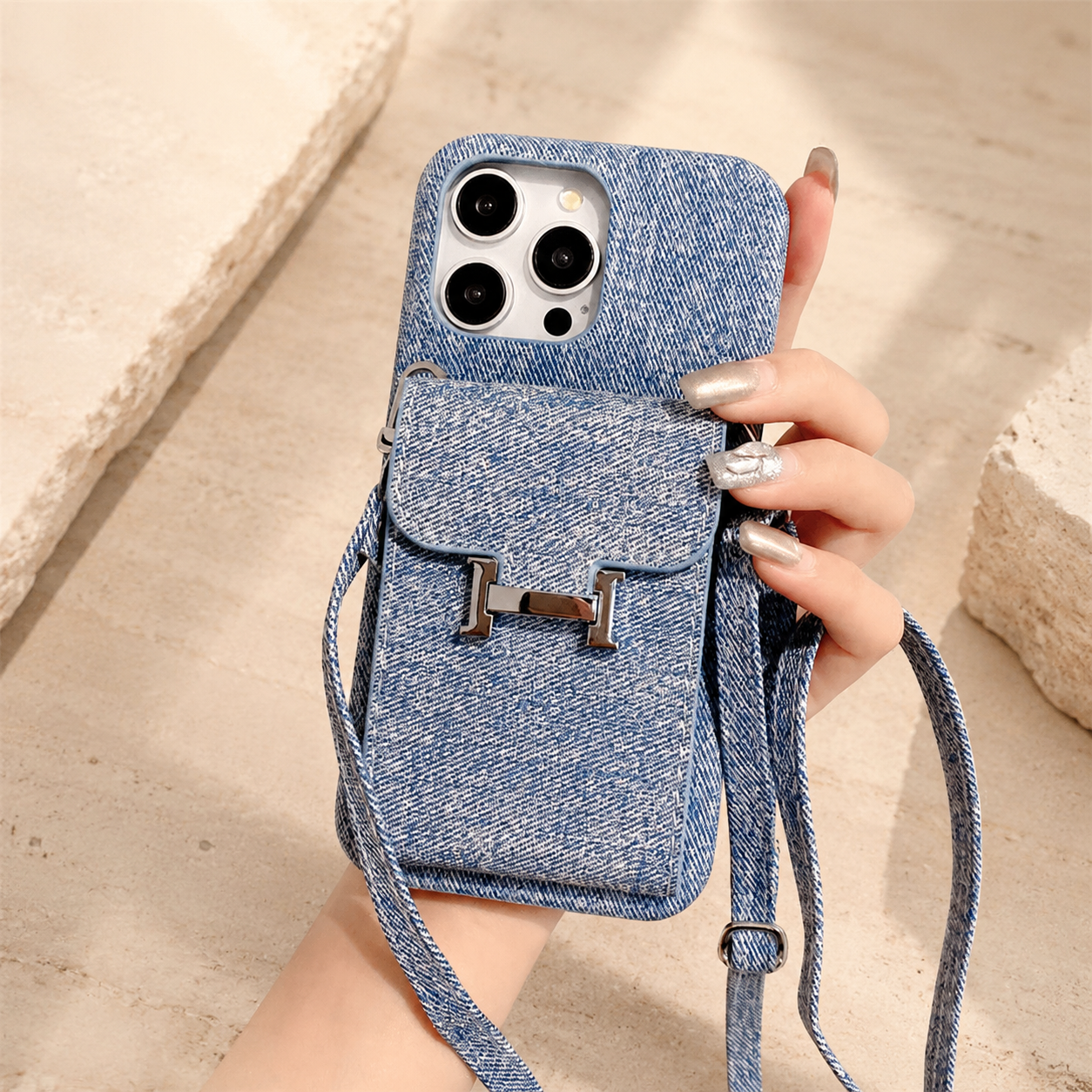 Premium Luxury iPhone Case Leather Wallet Crossbody Flip Cover PU Leather Card Pocket Shoulder Strap Shockproof Full Coverage Slim Design Finish