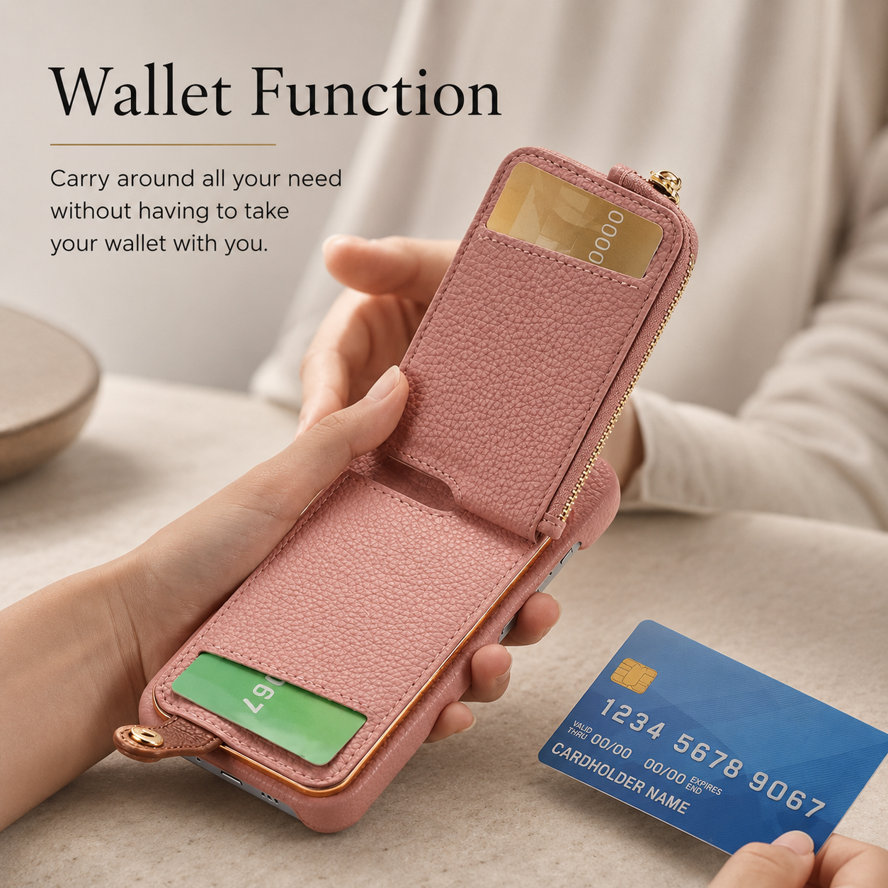 Premium Luxury iPhone Case Leather Zipper Wallet Cover Card Holder Ring Kickstand Magnetic Closure Shockproof Full Body Protection Slim Design Finish