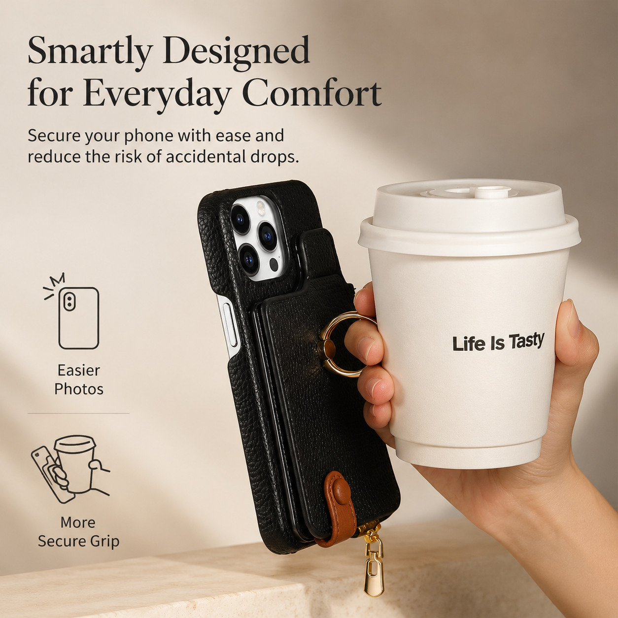 Premium Luxury iPhone Case Leather Zipper Wallet Cover Card Holder Ring Kickstand Magnetic Closure Shockproof Full Body Protection Slim Design Finish
