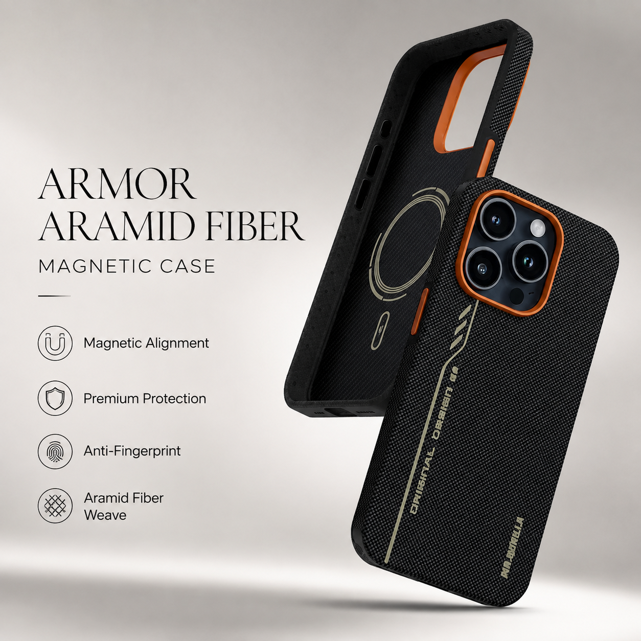 Premium Luxury iPhone Case MagSafe Compatible 600D Kevlar Aramid Fiber Cover Magnetic Shockproof Half Wrapped Anti Fingerprint Protective Durable Design Finish