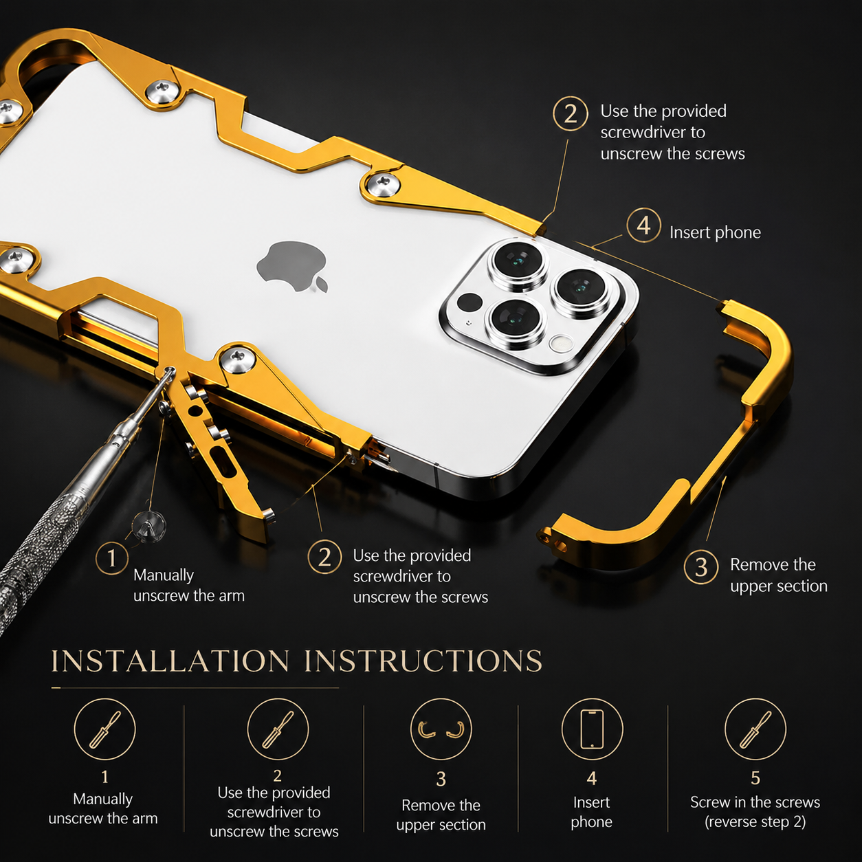 Premium Luxury iPhone Case MagSafe Compatible Aluminum Armor Frame Cover Shockproof Heavy Duty Bumper Rugged Protective Slim Design Finish