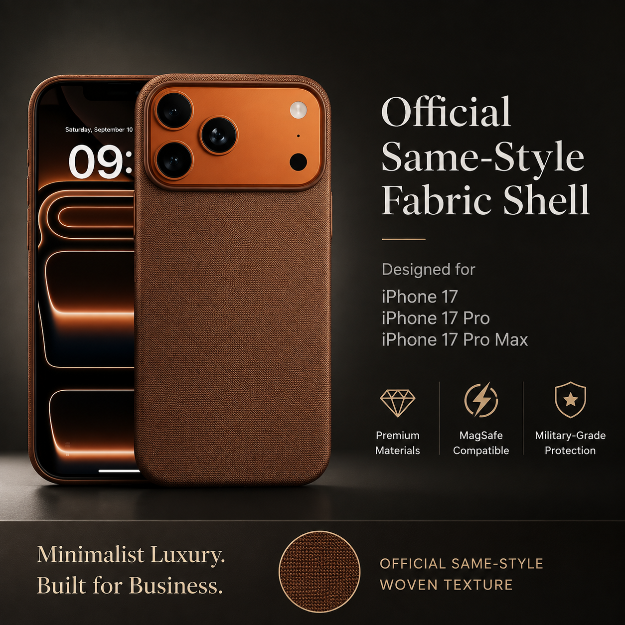 Premium Luxury iPhone Case MagSafe Compatible Business Cover Wireless Charging Full Protection Polyester Fiber Durable Protective Design Finish