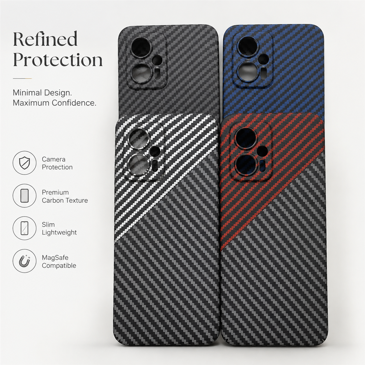 Premium Luxury iPhone Case MagSafe Compatible Carbon Fiber Texture Matte Cover Hard PC Shockproof Camera Protection Ultra Thin Slim Durable Design Finish