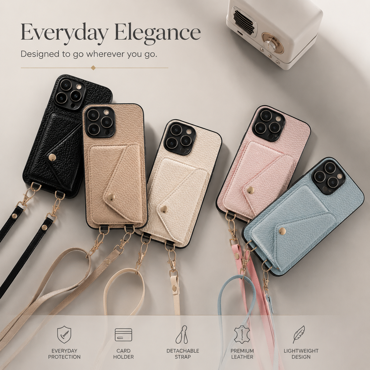 Premium Luxury iPhone Case MagSafe Compatible Crossbody Wallet Leather Cover Card Holder Strap Shockproof Camera Protection Slim Design Finish