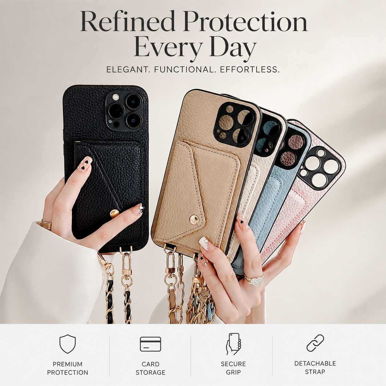 Premium Luxury iPhone Case MagSafe Compatible Crossbody Wallet Leather Cover Card Holder Strap Shockproof Camera Protection Slim Design Finish