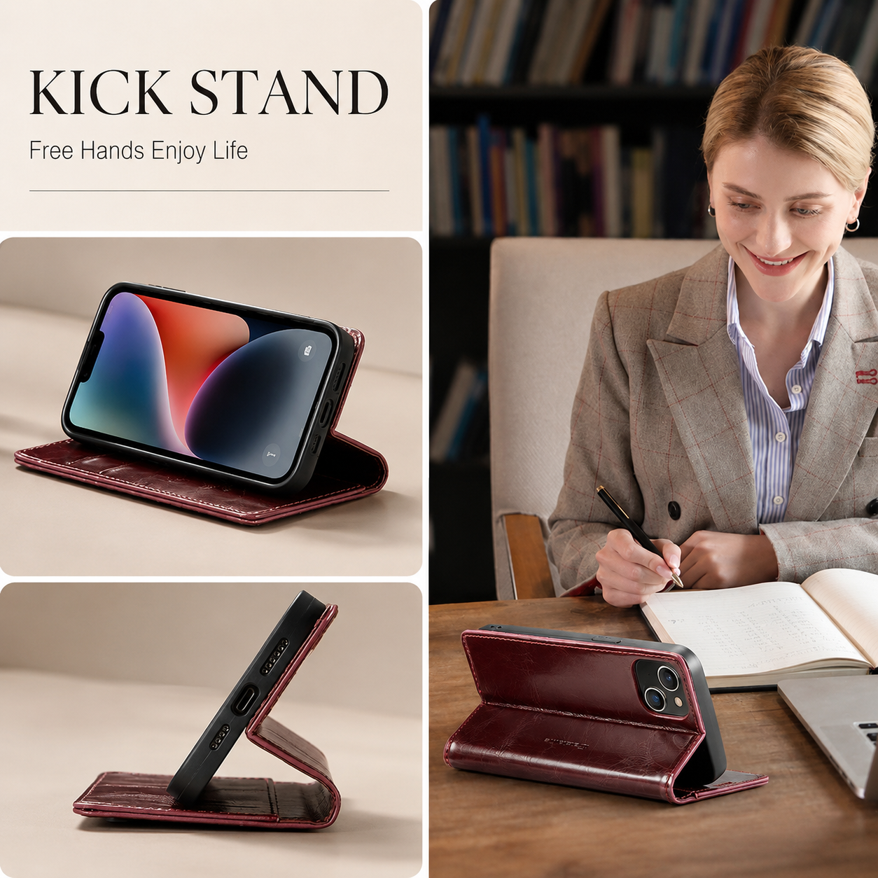 Premium Luxury iPhone Case MagSafe Compatible Detachable Leather Wallet Cover Flip Stand Card Holder Shockproof Camera Protection Slim Design Finish