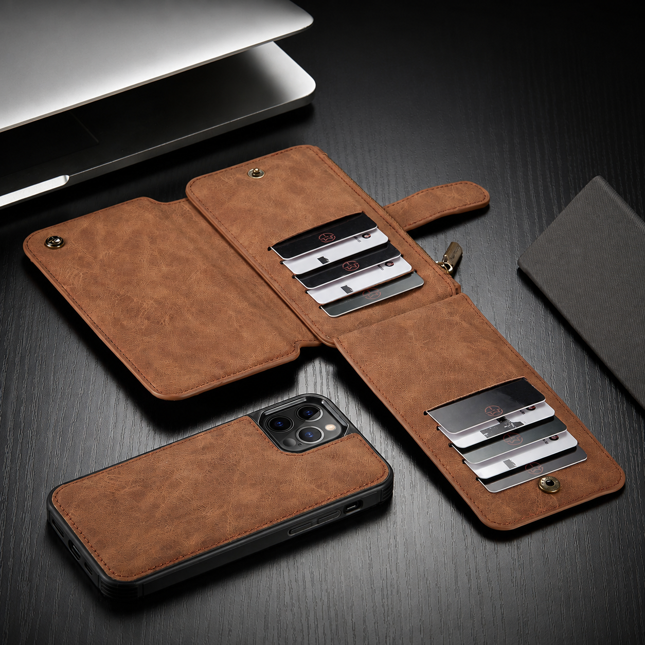 Premium Luxury iPhone Case MagSafe Compatible Detachable Leather Wallet Cover Flip Stand Card Holder Shockproof Camera Protection Slim Design Finish