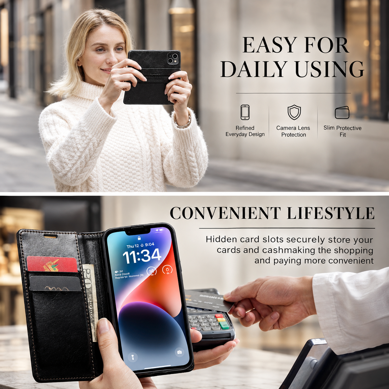 Premium Luxury iPhone Case MagSafe Compatible Detachable Leather Wallet Cover Flip Stand Card Holder Shockproof Camera Protection Slim Design Finish