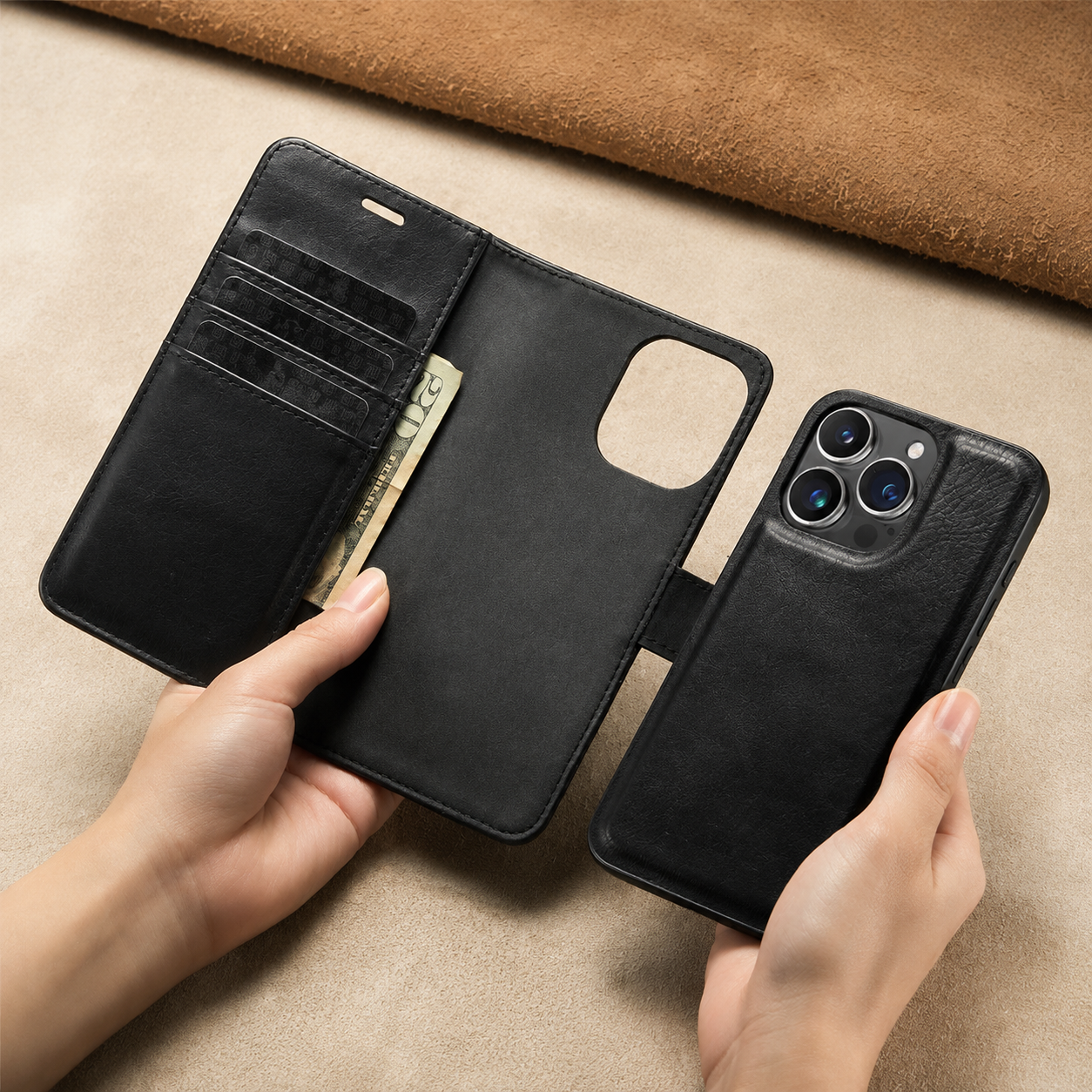 Premium Luxury iPhone Case MagSafe Compatible Detachable Magnetic Wallet Leather Cover Card Holder Shockproof Camera Protection Slim Design Finish