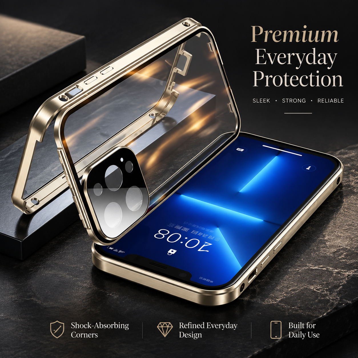 Premium Luxury iPhone Case MagSafe Compatible Double Sided Tempered Glass Metal Frame Cover Shockproof 360 Full Body Camera Protection Slim Design Finish
