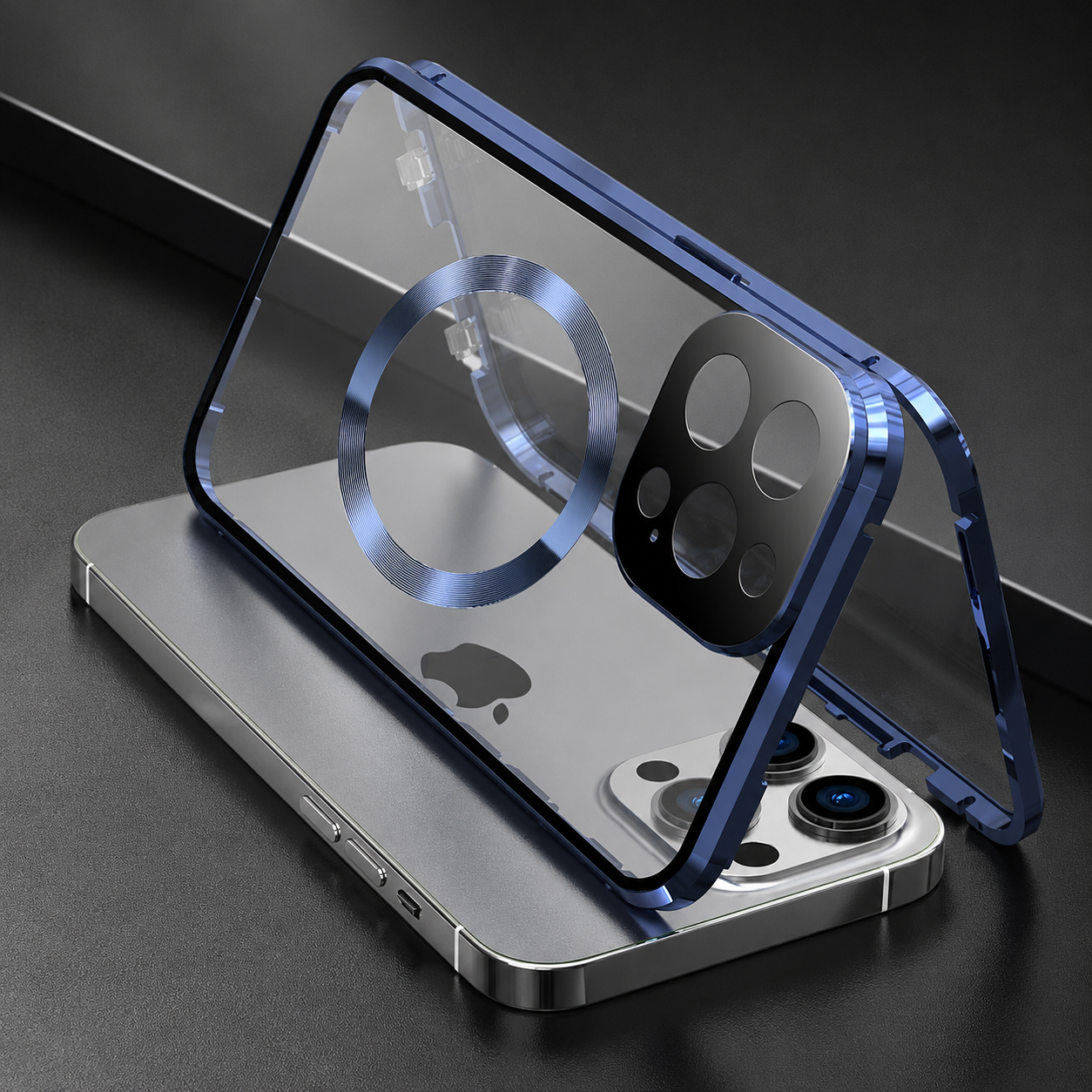 Premium Luxury iPhone Case MagSafe Compatible Double Sided Tempered Glass Metal Frame Cover Shockproof 360 Full Body Camera Protection Slim Design Finish