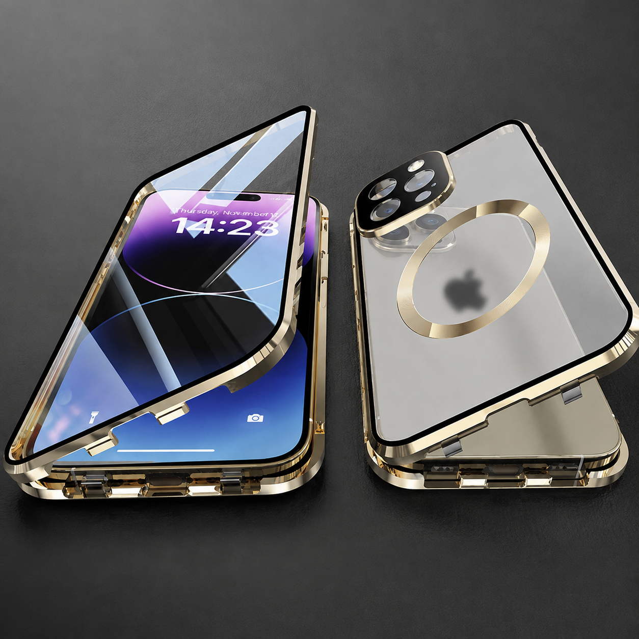 Premium Luxury iPhone Case MagSafe Compatible Double Sided Tempered Glass Metal Frame Cover Shockproof 360 Full Body Camera Protection Slim Design Finish