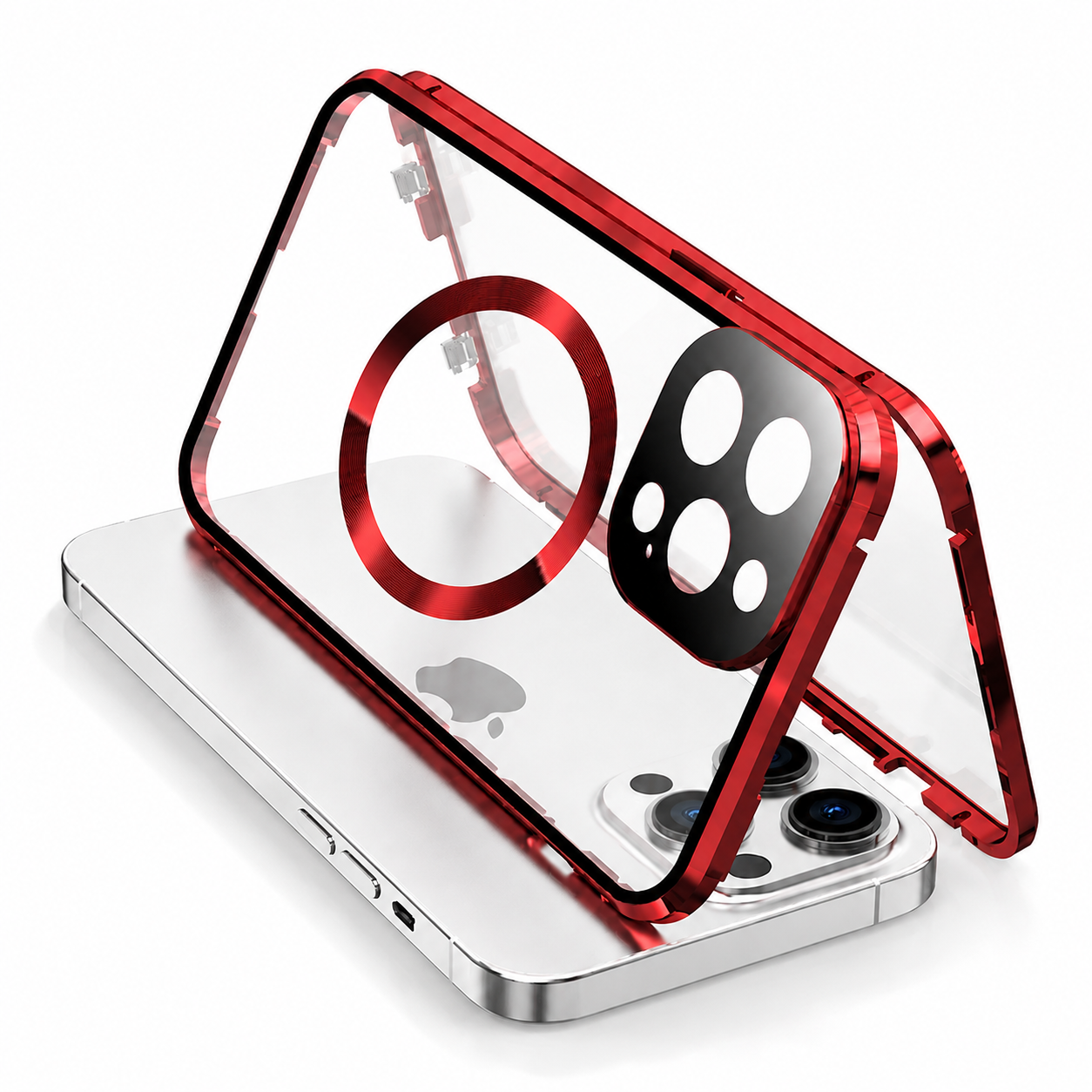 Premium Luxury iPhone Case MagSafe Compatible Double Sided Tempered Glass Metal Frame Cover Shockproof 360 Full Body Camera Protection Slim Design Finish