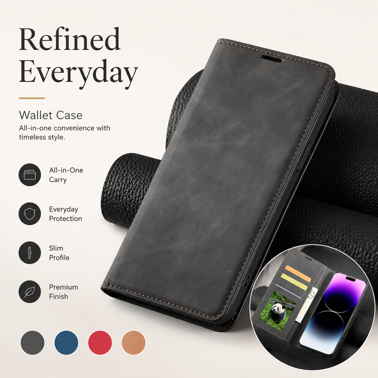 Premium Luxury iPhone Case MagSafe Compatible Flip Wallet Leather Cover Card Holder Magnetic Closure Kickstand Shockproof Camera Protection Durable Design Finish
