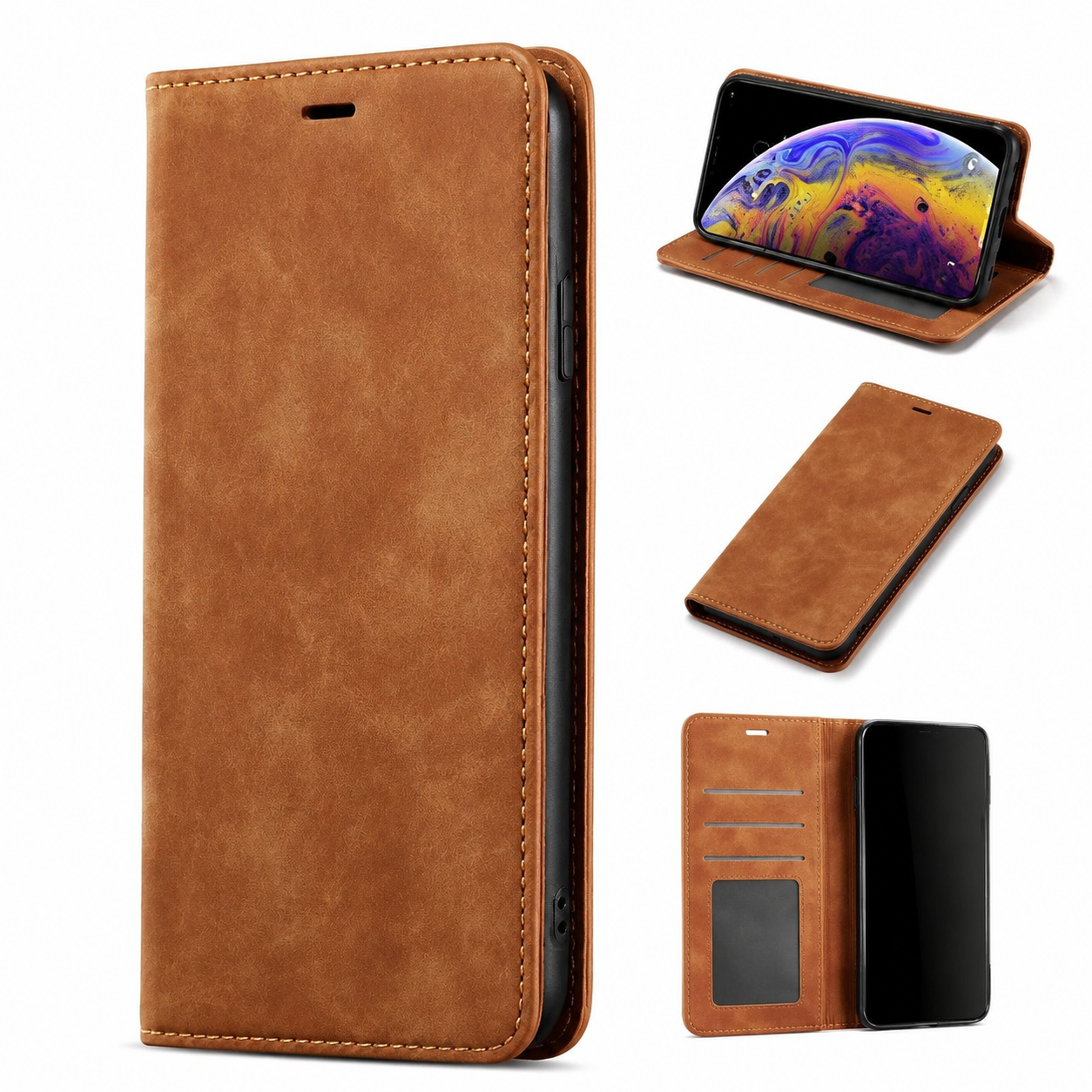 Premium Luxury iPhone Case MagSafe Compatible Flip Wallet Leather Cover Card Holder Magnetic Closure Kickstand Shockproof Camera Protection Durable Design Finish