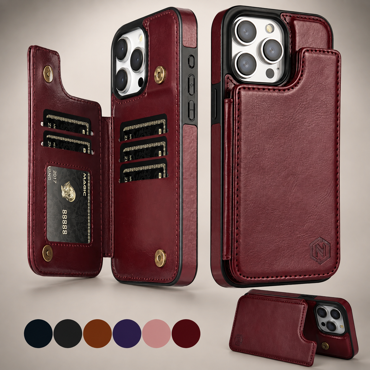 Premium Luxury iPhone Case MagSafe Compatible Flip Wallet Leather Cover RFID Blocking Card Holder Magnetic Closure Kickstand Shockproof Protective Design Finish