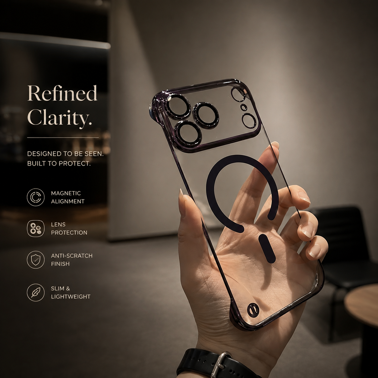 Premium Luxury iPhone Case MagSafe Compatible Frameless Transparent PC Cover Borderless Camera Protection Anti Fingerprint Anti Scratch Durable Design