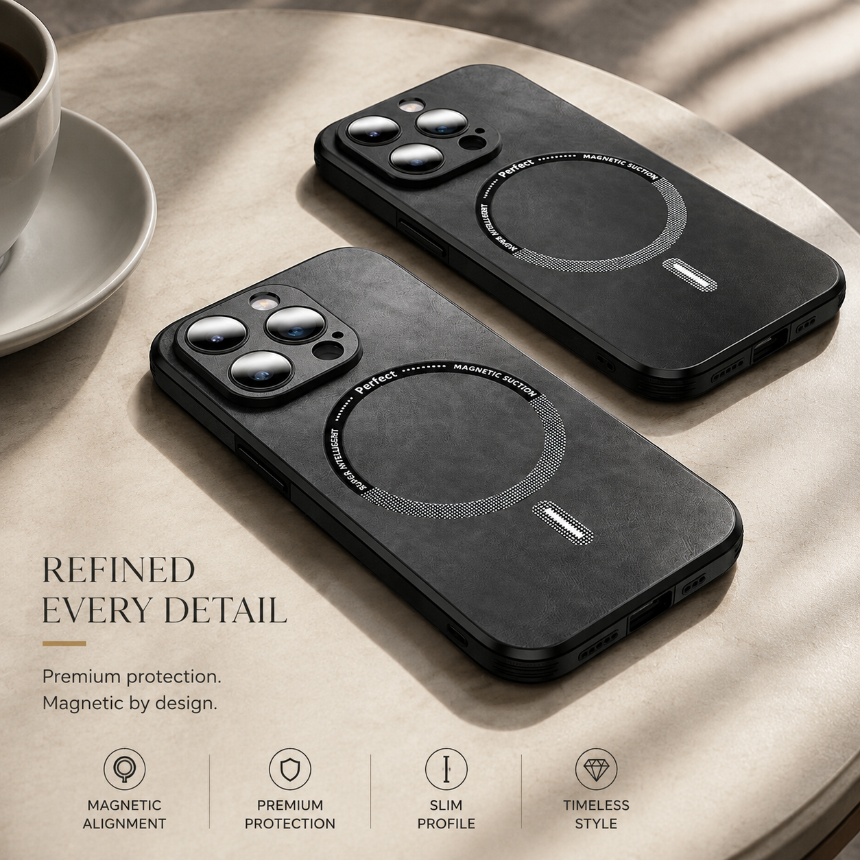Premium Luxury iPhone Case MagSafe Compatible Genuine Leather Cover Magnetic Shockproof Camera Protection Slim Protective Durable Design Finish