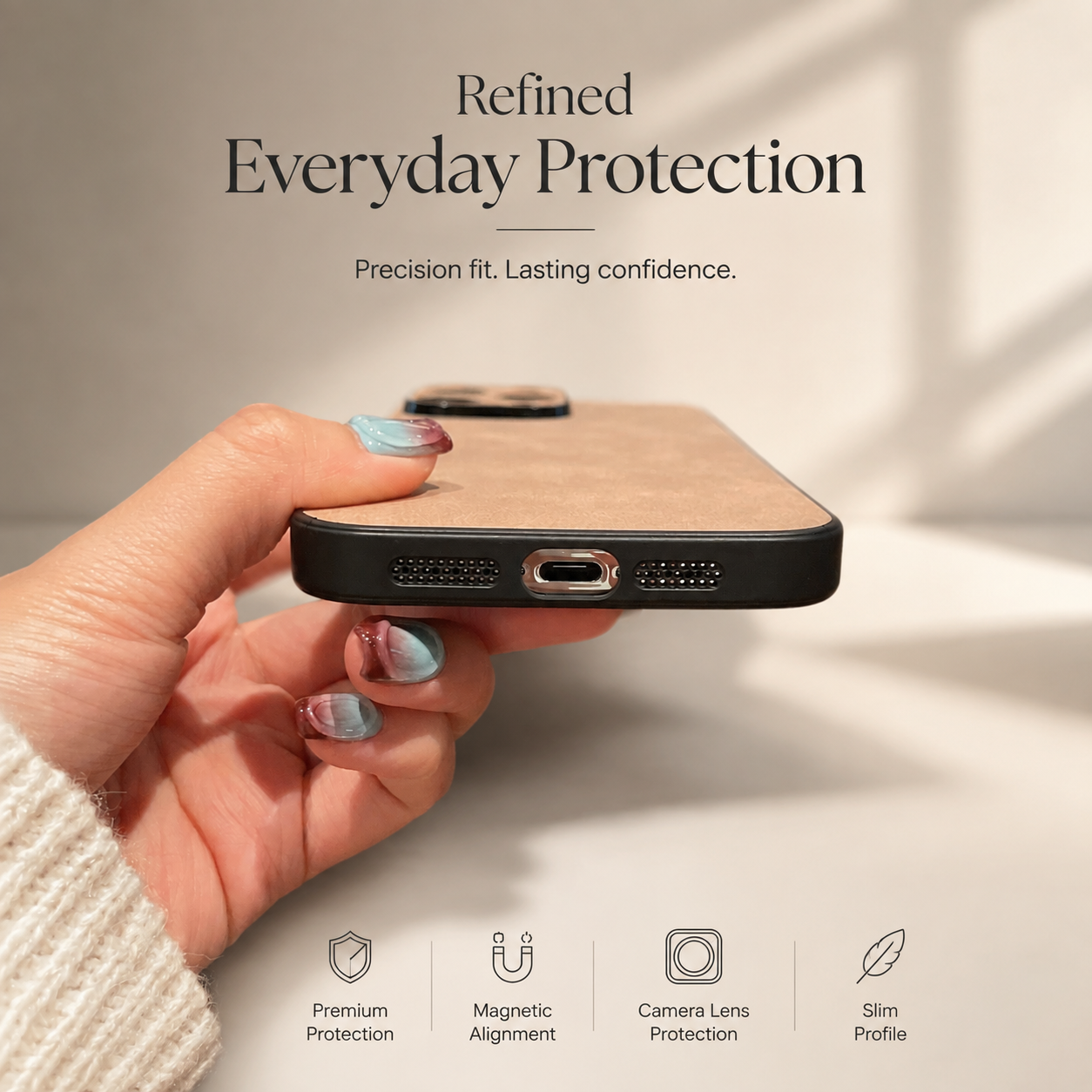 Premium Luxury iPhone Case MagSafe Compatible Genuine Leather Cover Shockproof Camera Lens Protection Slim Protective Durable Design Finish Style