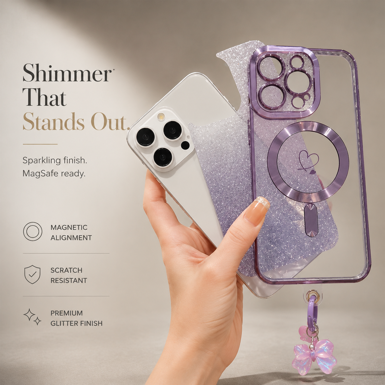 Premium Luxury iPhone Case MagSafe Compatible Gradient Glitter Crossbody Strap TPU Cover Camera Lens Protection Shockproof Slim Design Finish