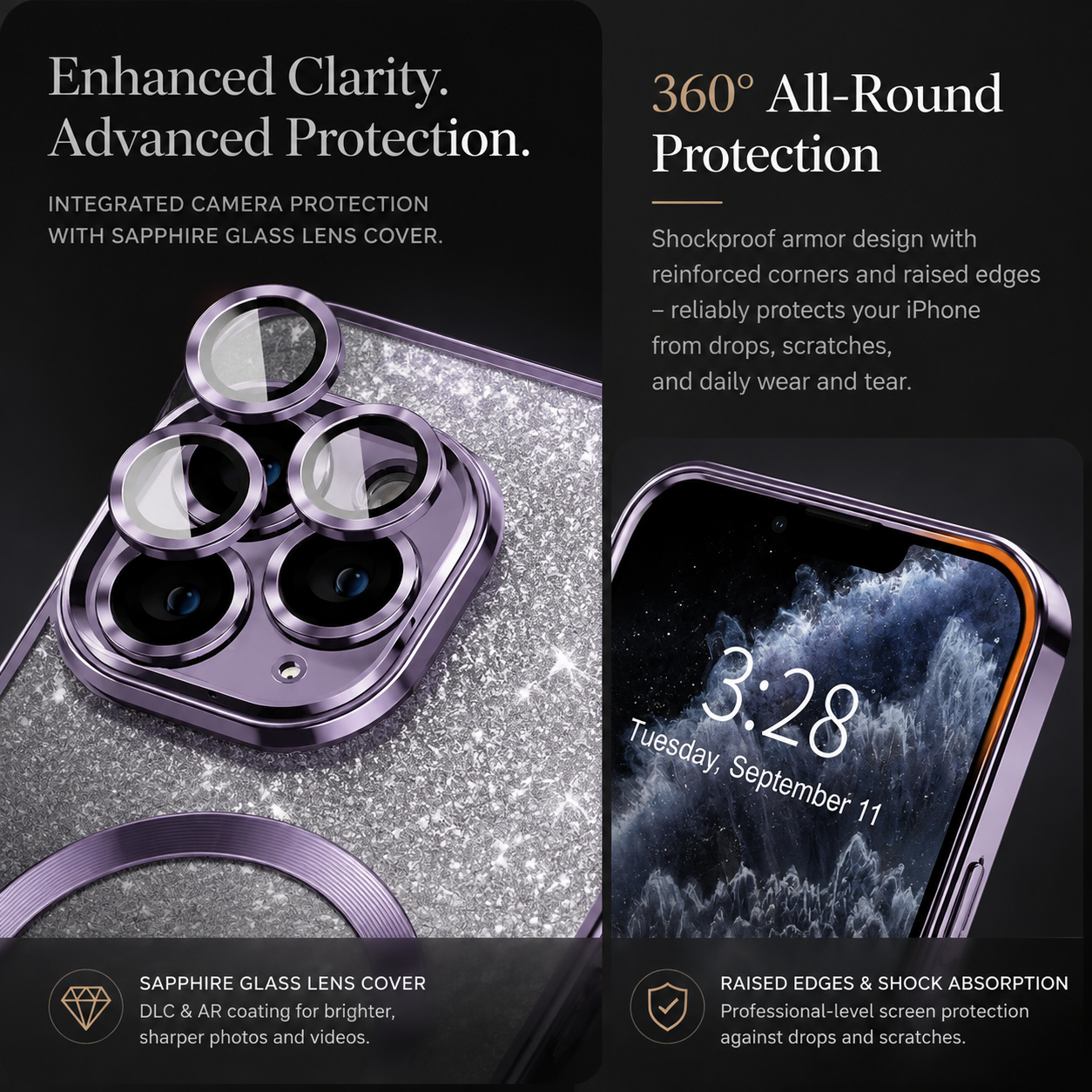 Premium Luxury iPhone Case MagSafe Compatible Gradient Glitter Crossbody Strap TPU Cover Camera Lens Protection Shockproof Slim Design Finish