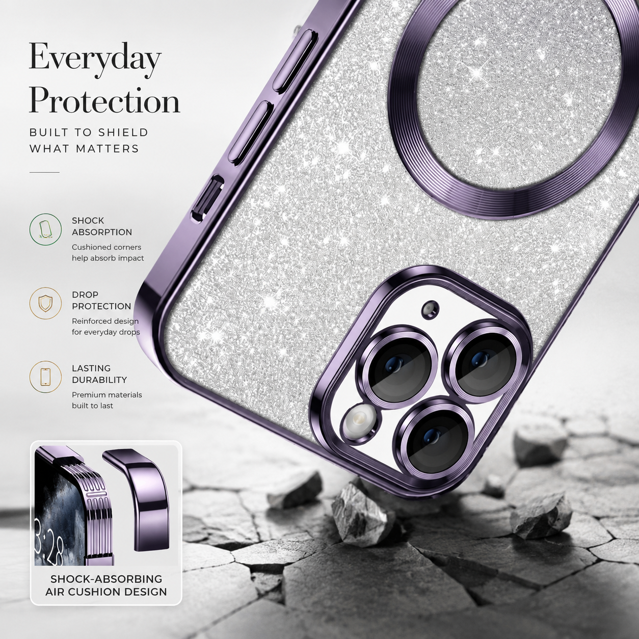 Premium Luxury iPhone Case MagSafe Compatible Gradient Glitter Crossbody Strap TPU Cover Camera Lens Protection Shockproof Slim Design Finish