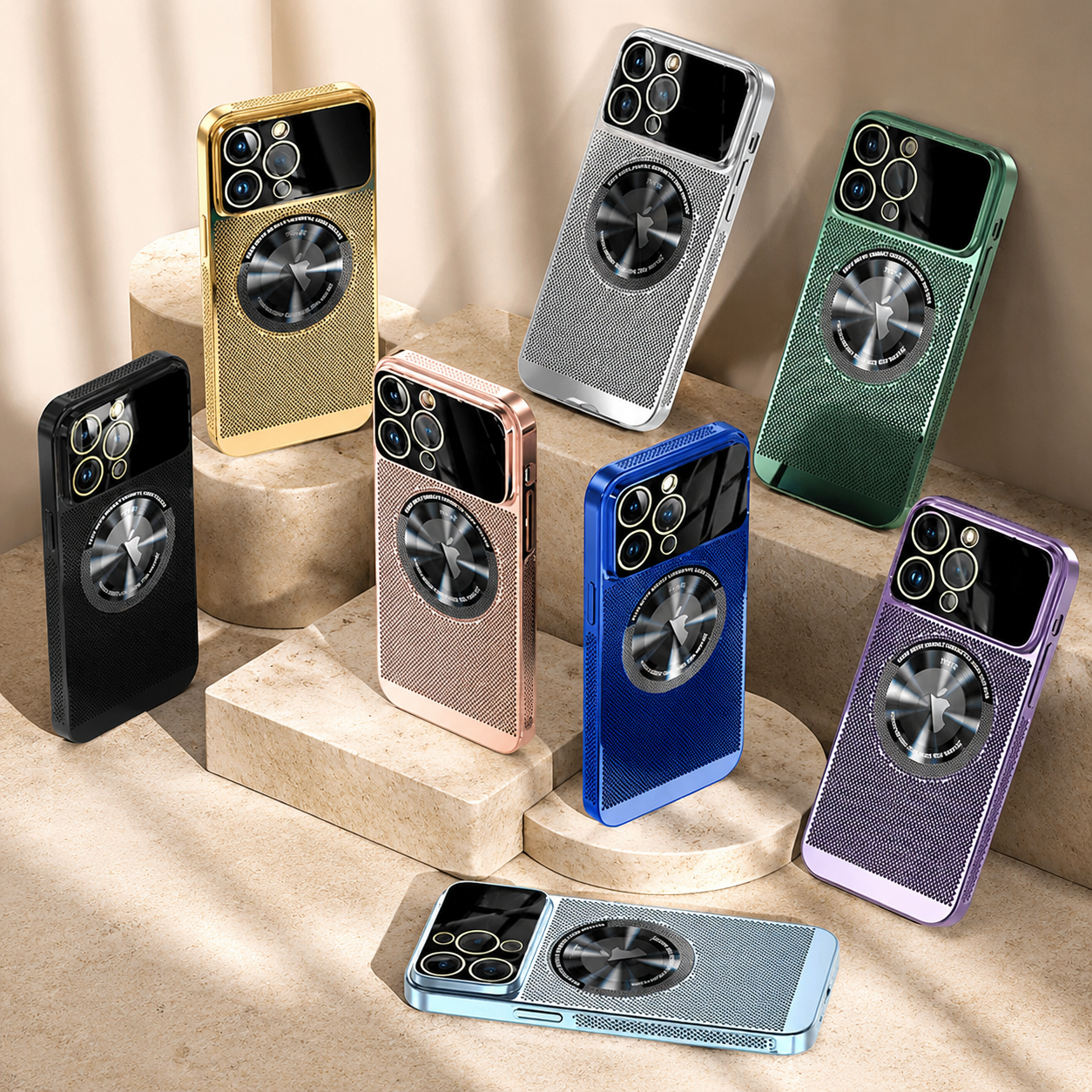 Premium Luxury iPhone Case MagSafe Compatible Heat Dissipation Metal Frame Cover Shockproof Camera Protection Electroplated Mesh Slim Durable Design Finish