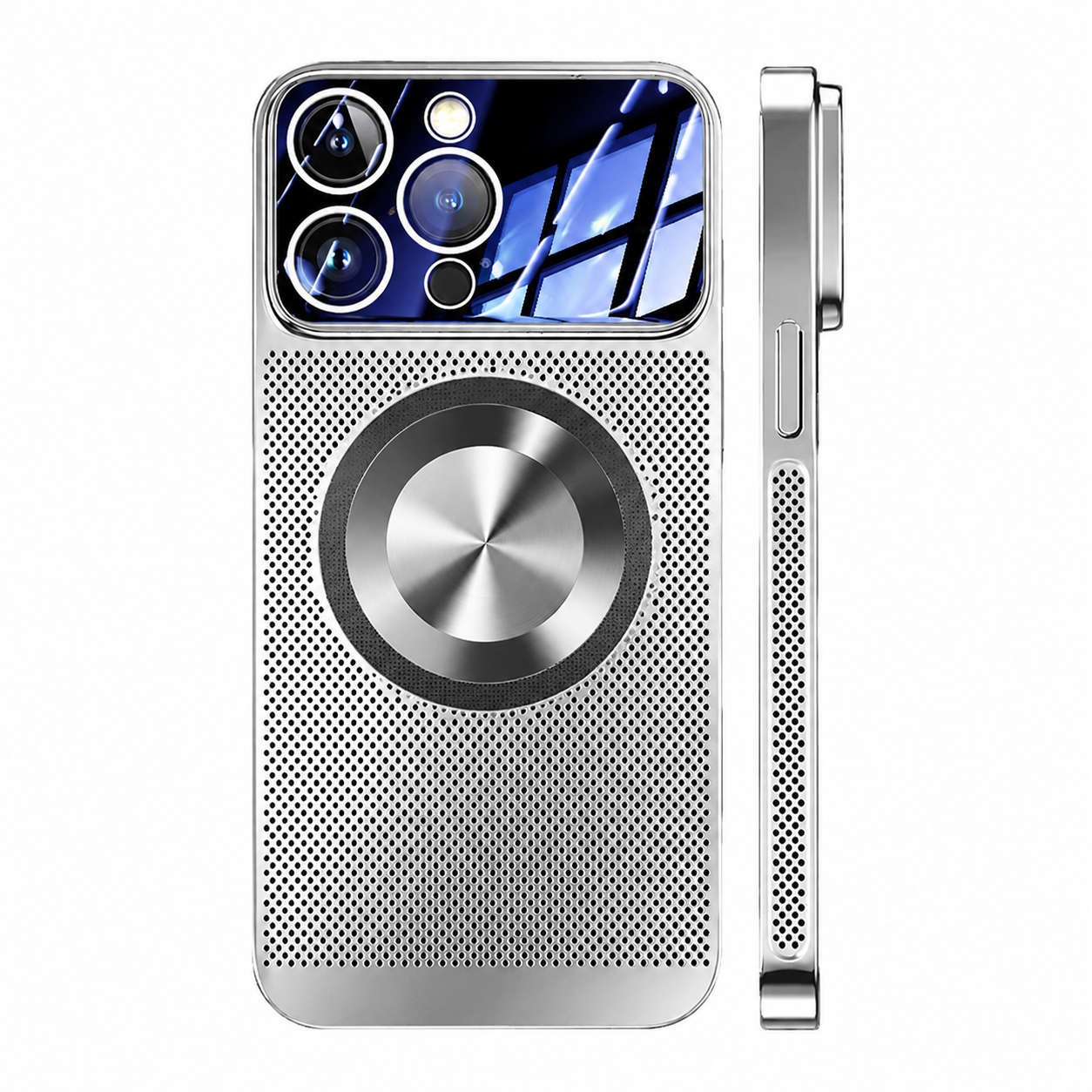 Premium Luxury iPhone Case MagSafe Compatible Heat Dissipation Metal Frame Cover Shockproof Camera Protection Electroplated Mesh Slim Durable Design Finish