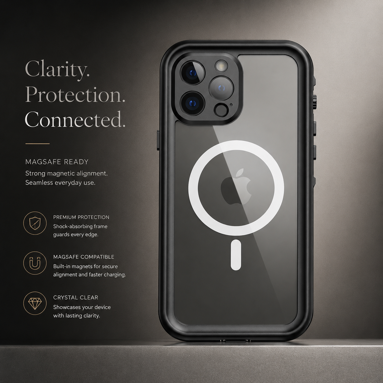 Premium Luxury iPhone Case MagSafe Compatible IP68 Waterproof 360 Full Body Sealed Cover Shockproof Transparent Camera Protection Durable Design