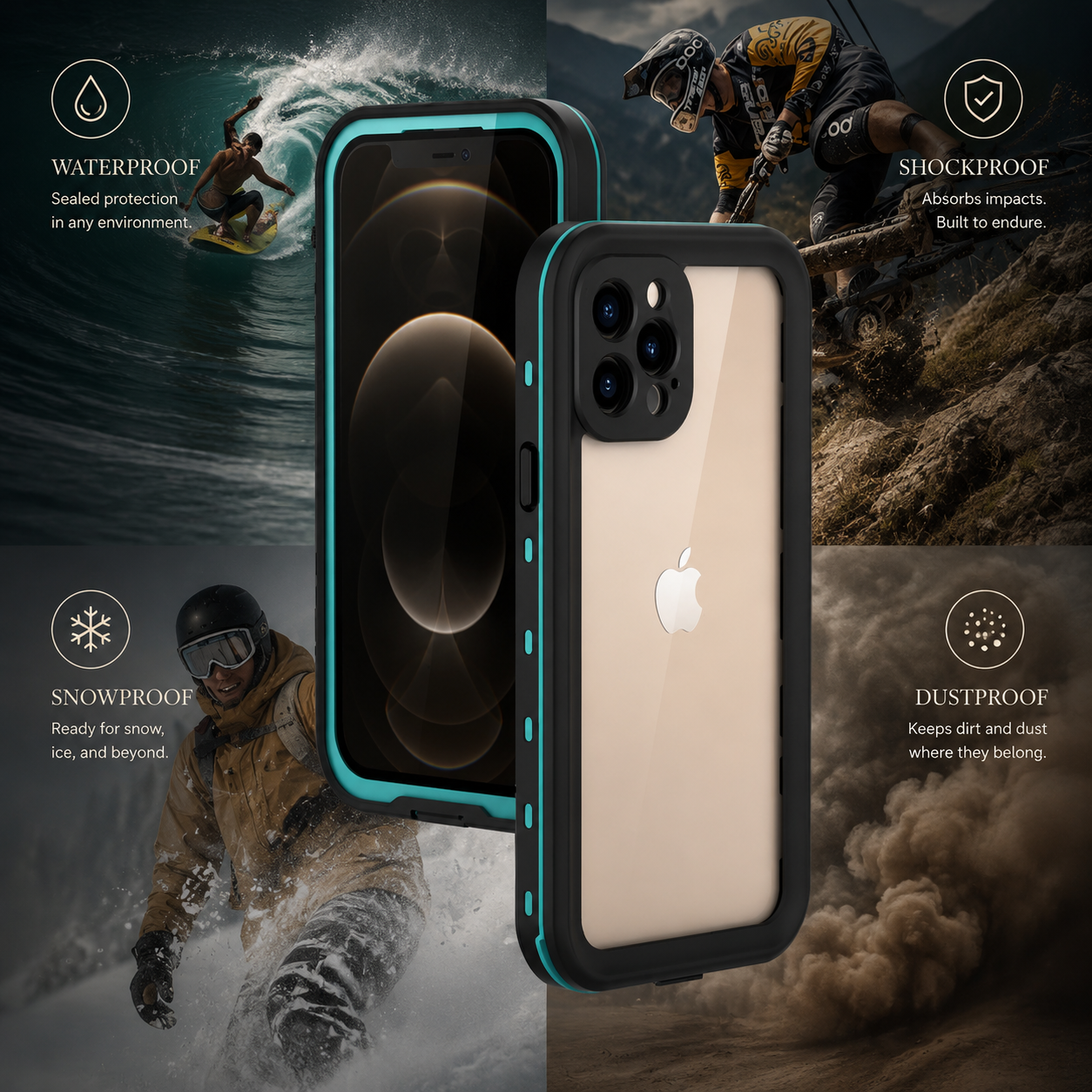 Premium Luxury iPhone Case MagSafe Compatible IP68 Waterproof 360 Full Body Sealed Cover Shockproof Transparent Camera Protection Durable Design