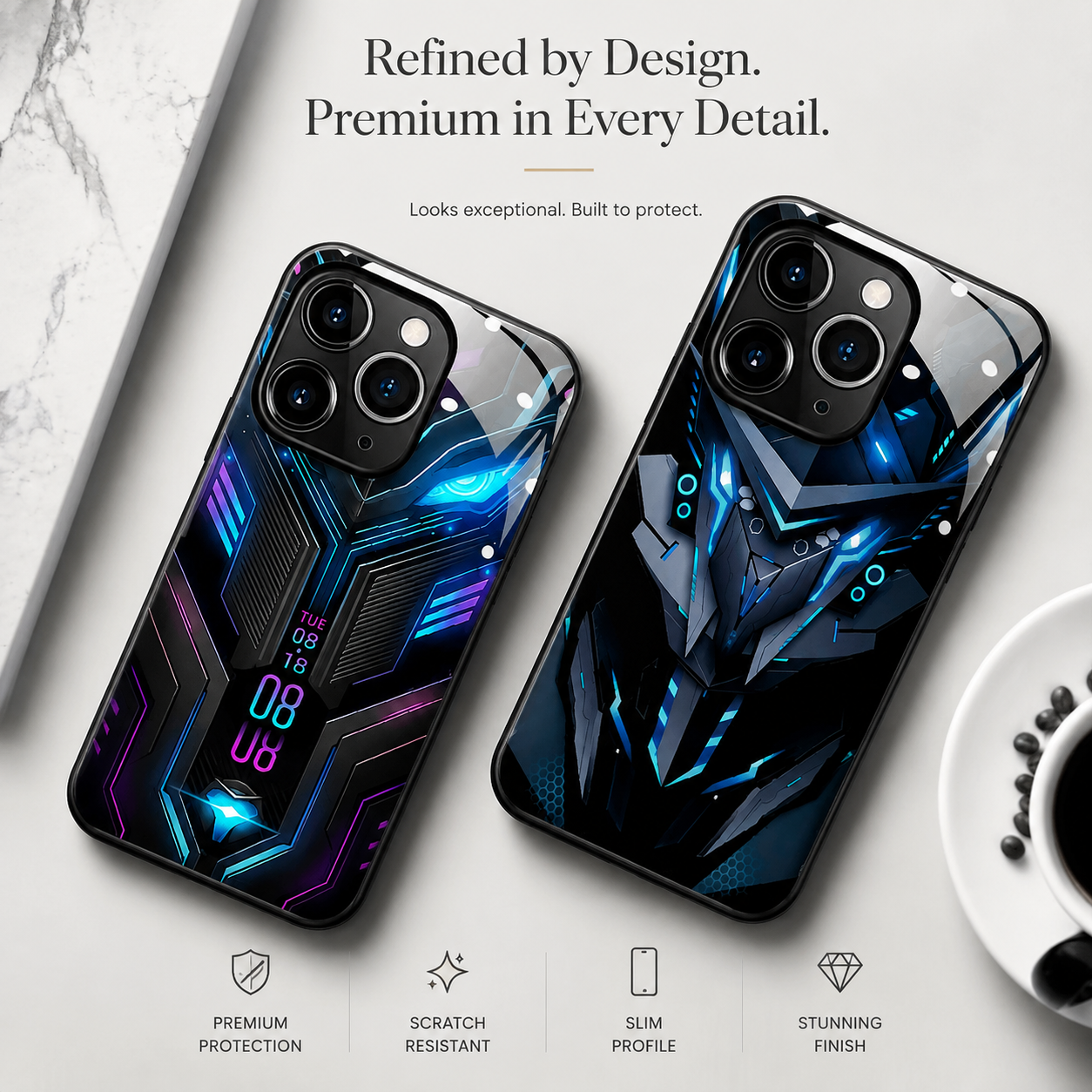 Premium Luxury iPhone Case MagSafe Compatible LED Notification Light Cover Mecha Design Shockproof Camera Protection Ultra Thin Durable Design Finish