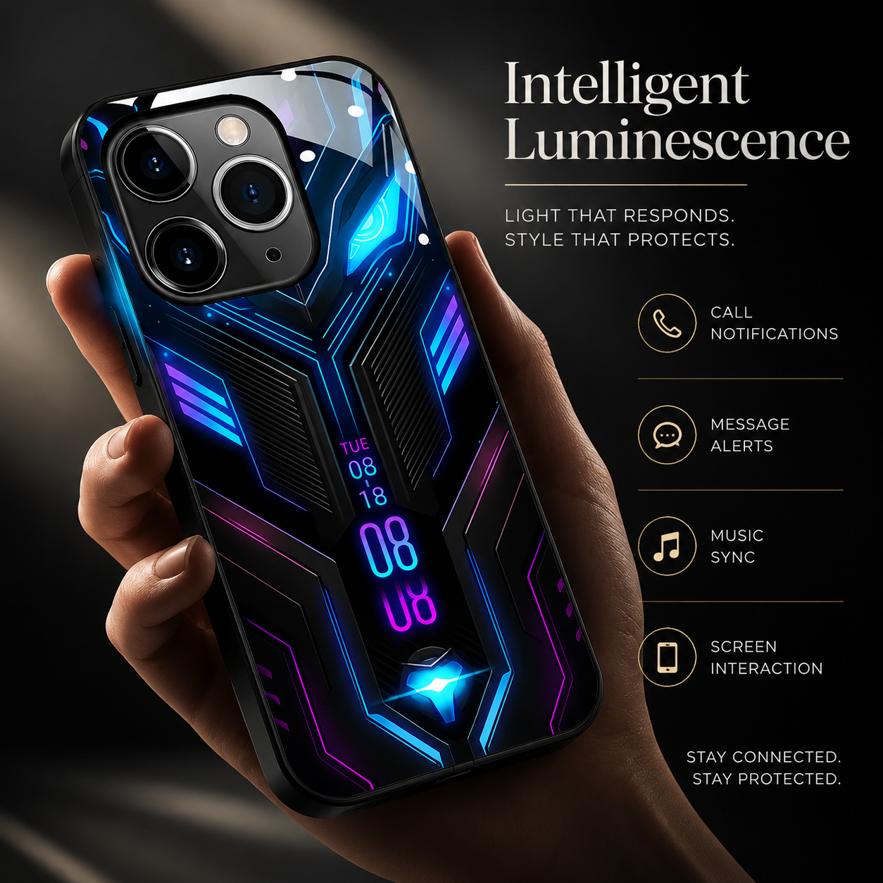 Premium Luxury iPhone Case MagSafe Compatible LED Notification Light Cover Mecha Design Shockproof Camera Protection Ultra Thin Durable Design Finish
