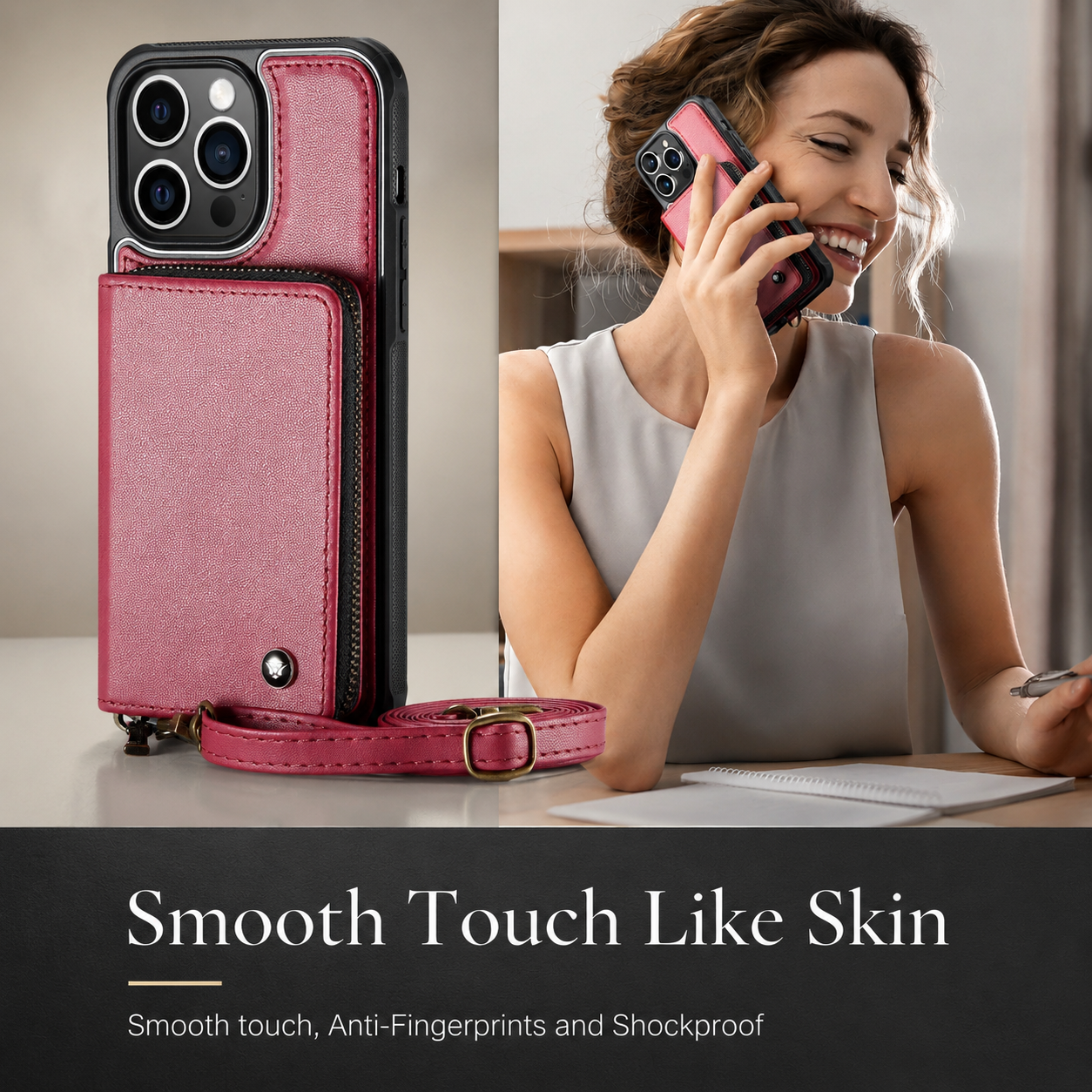Premium Luxury iPhone Case MagSafe Compatible Leather Crossbody Wallet Cover Card Holder Strap Stand Shockproof Full Body Protection Slim Design Finish